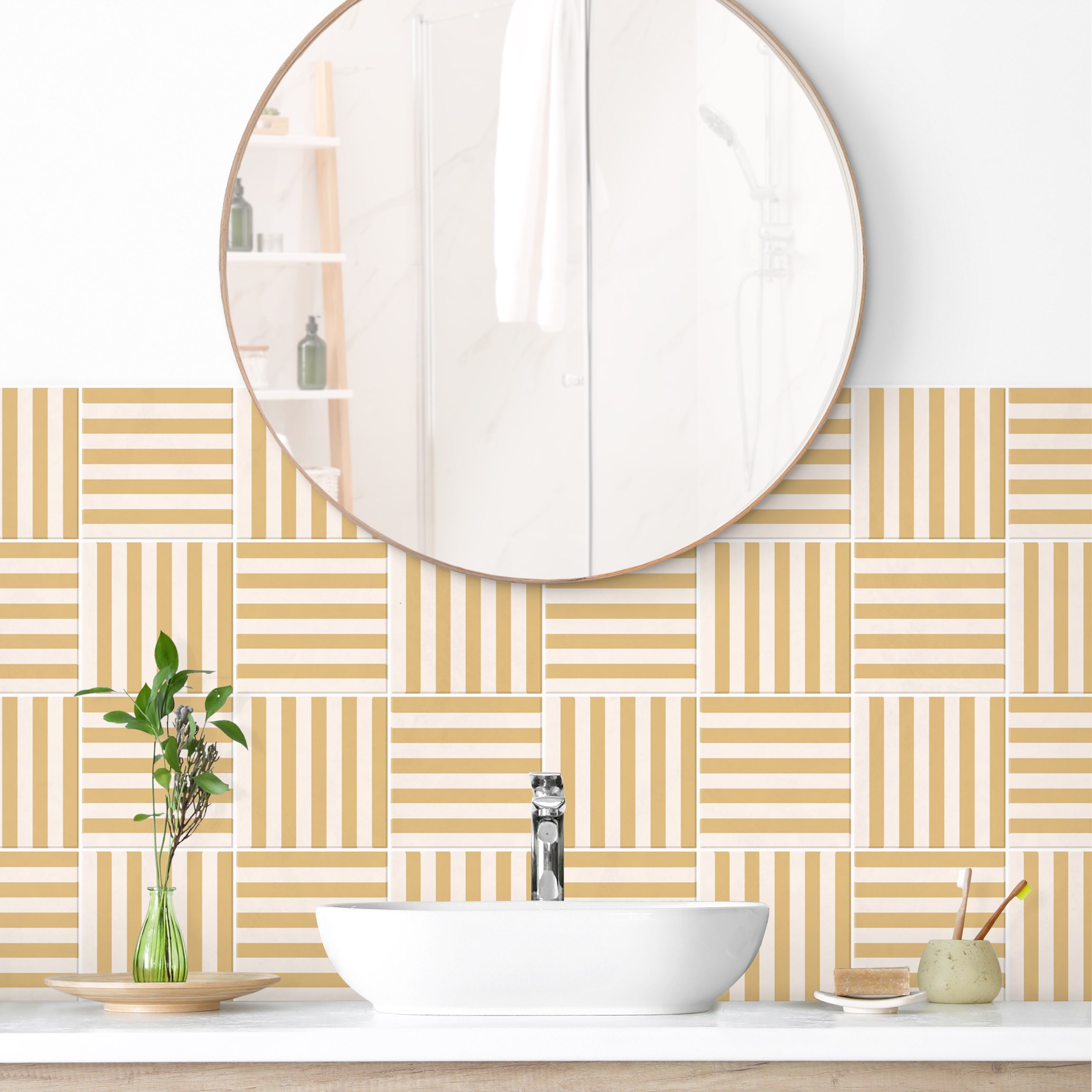 Wandverkleidung Bad Fliesen mit Streifen Gelb