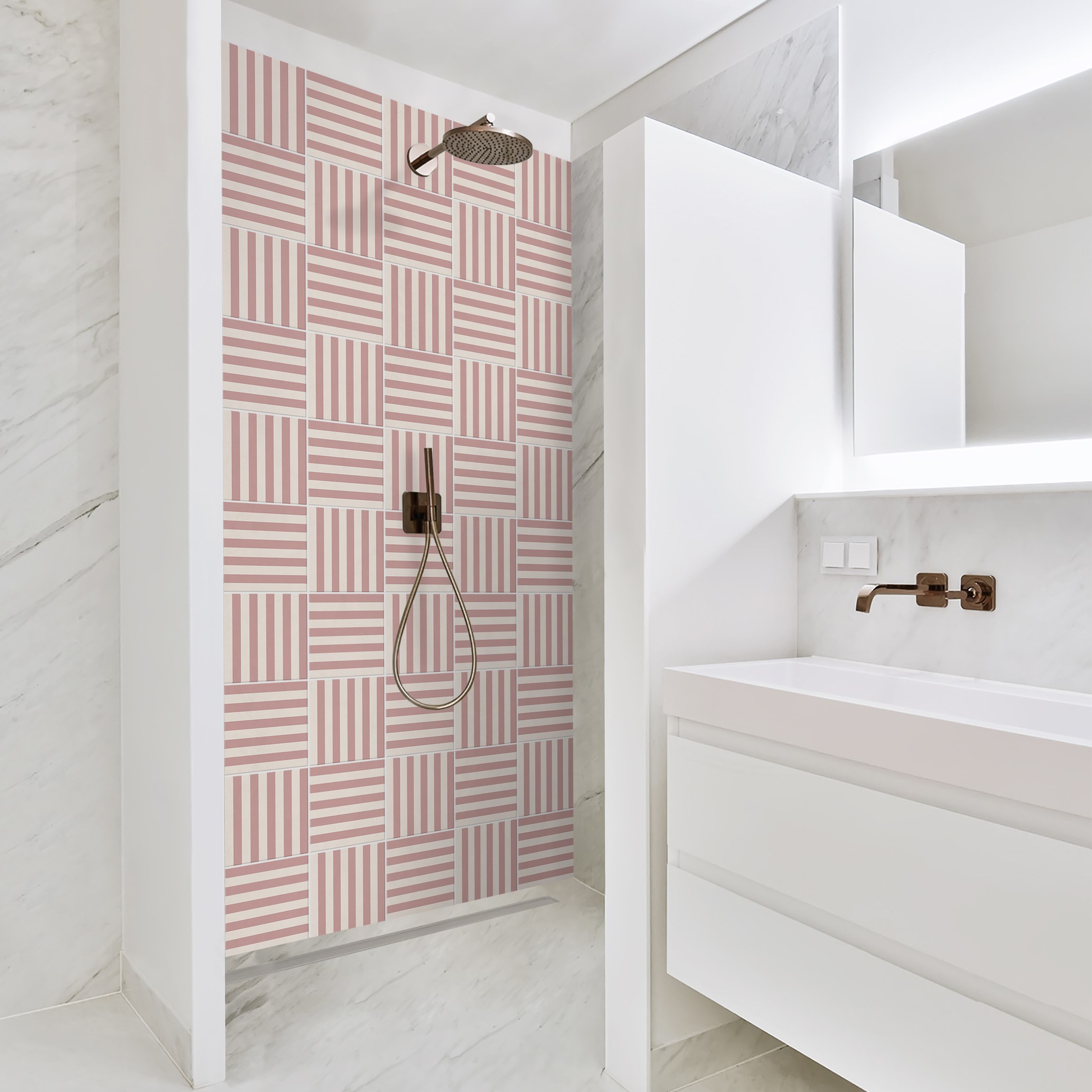 Duschrückwand Fliesen mit Streifen Rosa