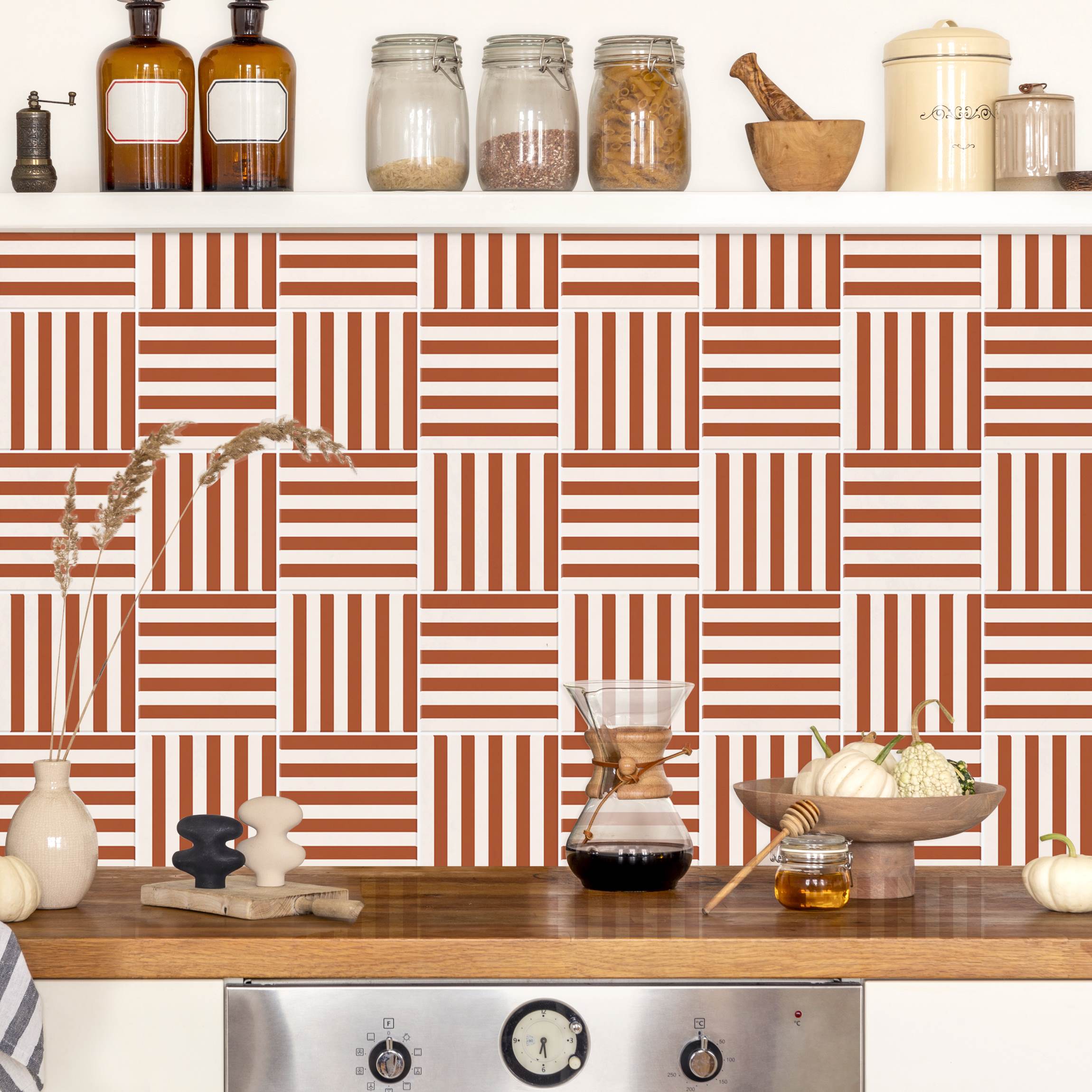 Küchenrückwand Fliesen mit Streifen Terracotta