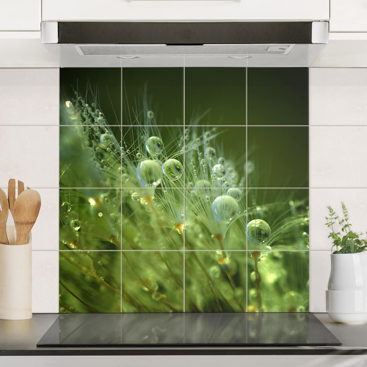 Fliesenbild - Quadrat Grüne Samen im Regen
