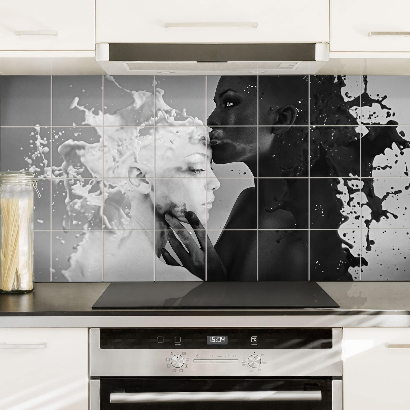 Fliesenbild - Querformat Milch & Kaffee Kuss schwarz weiß