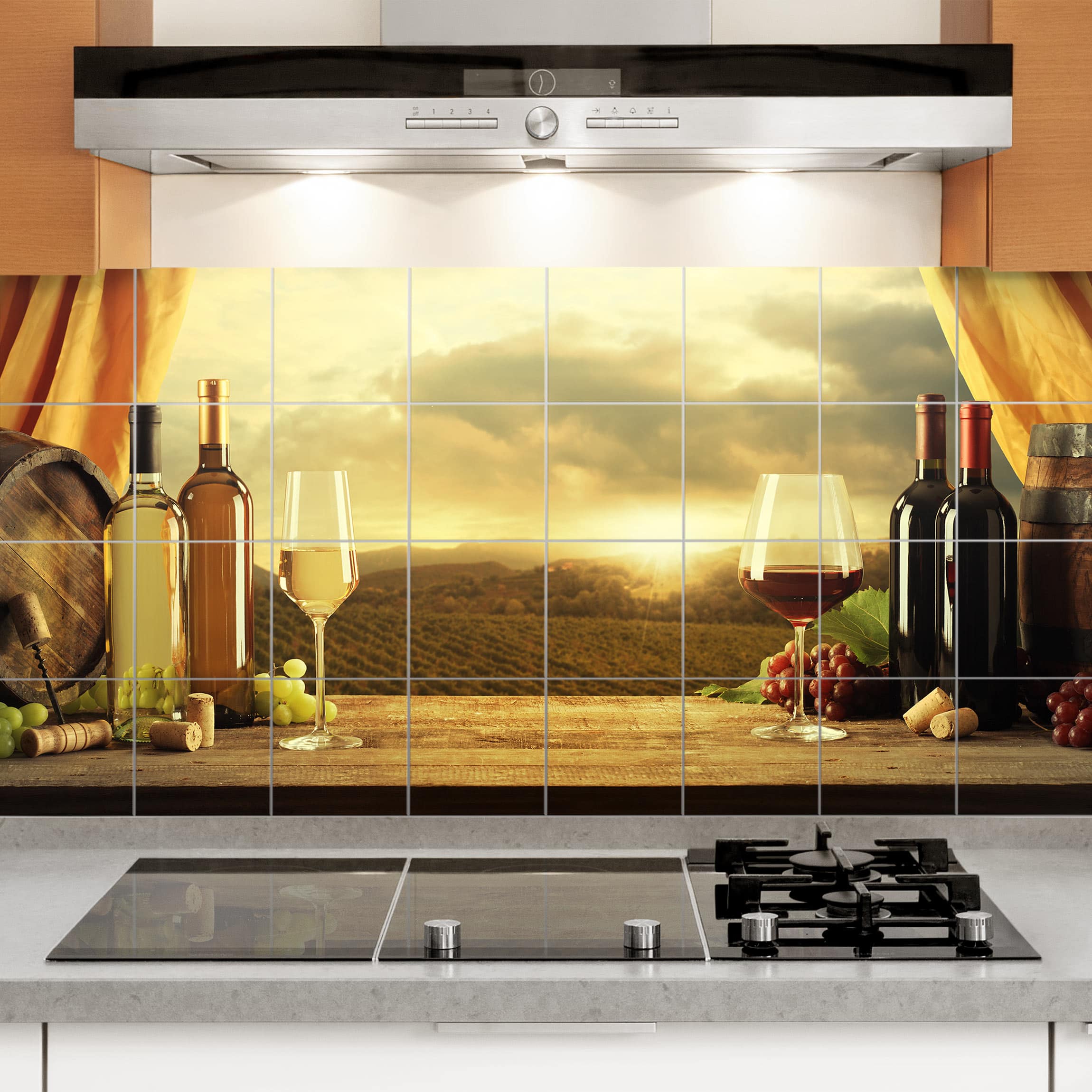 Fliesenbild - Querformat Wein mit Ausblick