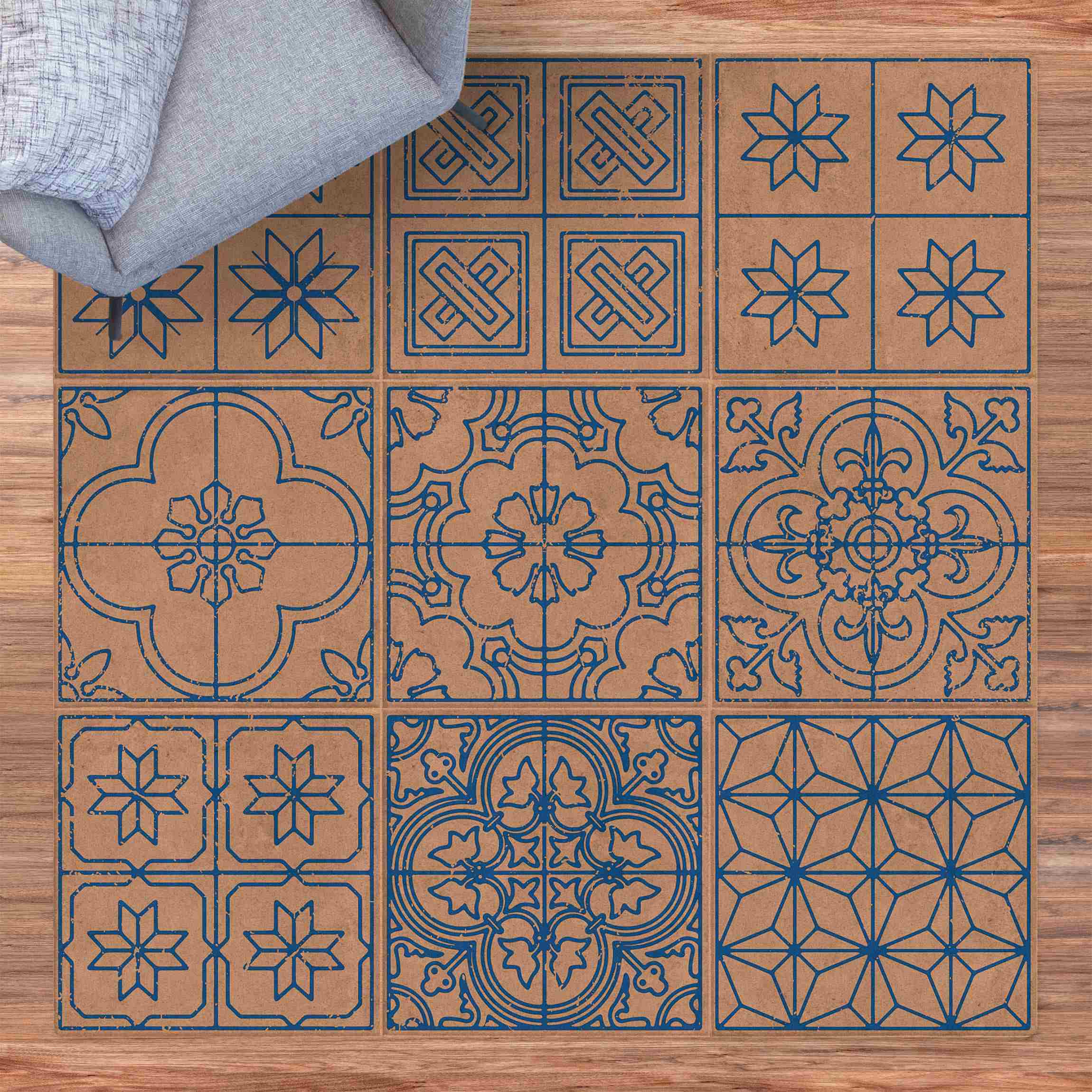 Kork-Teppich Fliesenmuster Coimbra blau