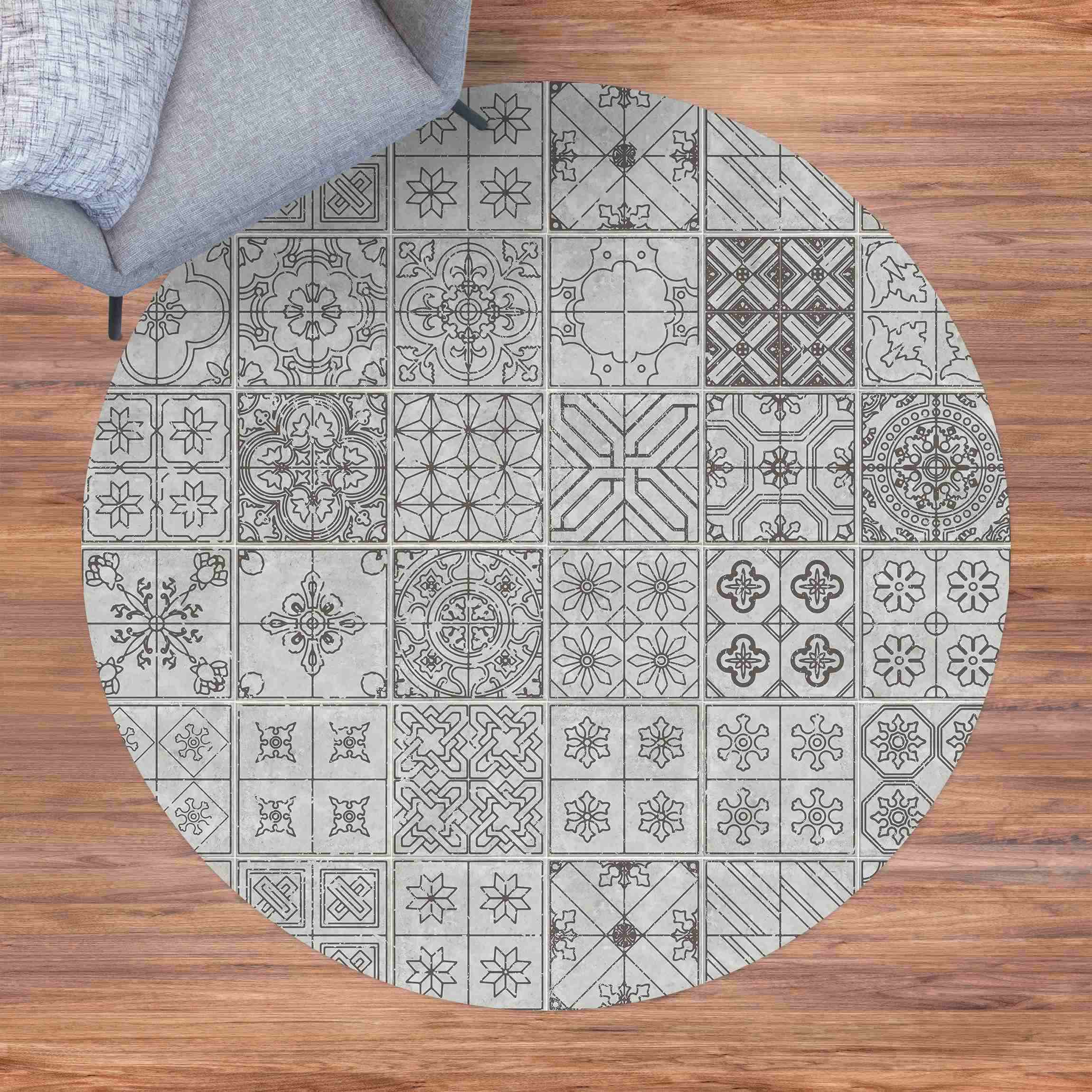 Runder Vinyl-Teppich Fliesenmuster Coimbra grau