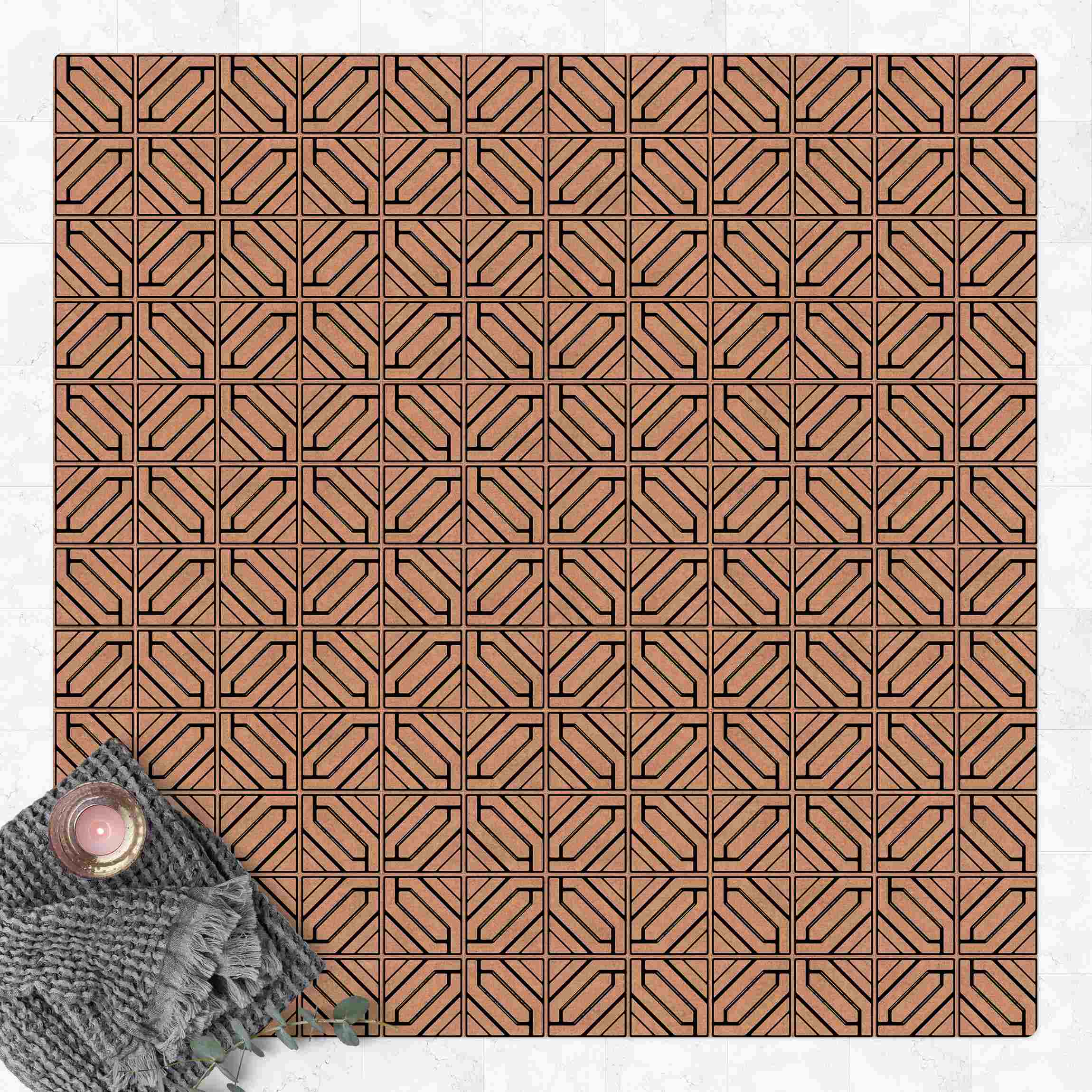 Kork-Teppich Fliesenmuster Rauten Geometrie schwarz