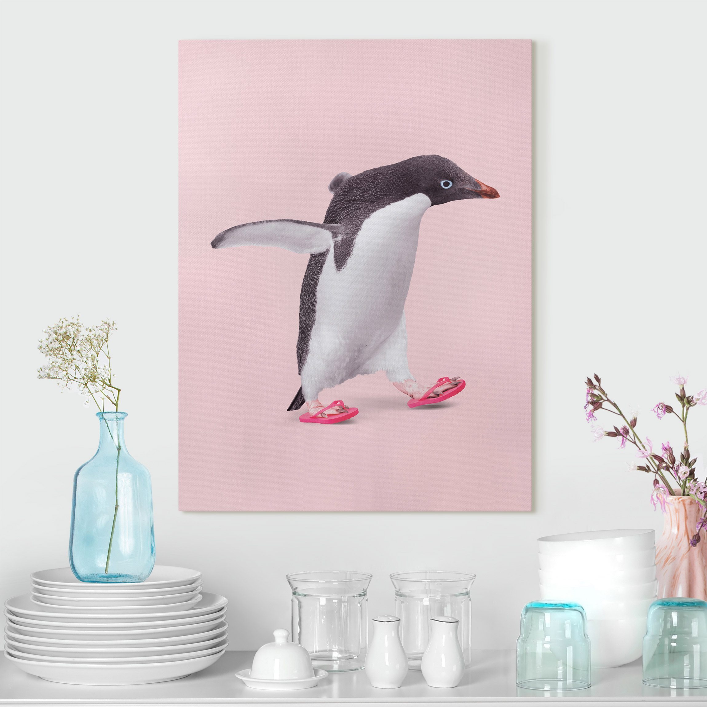 Leinwandbild Flip-Flop Pinguin