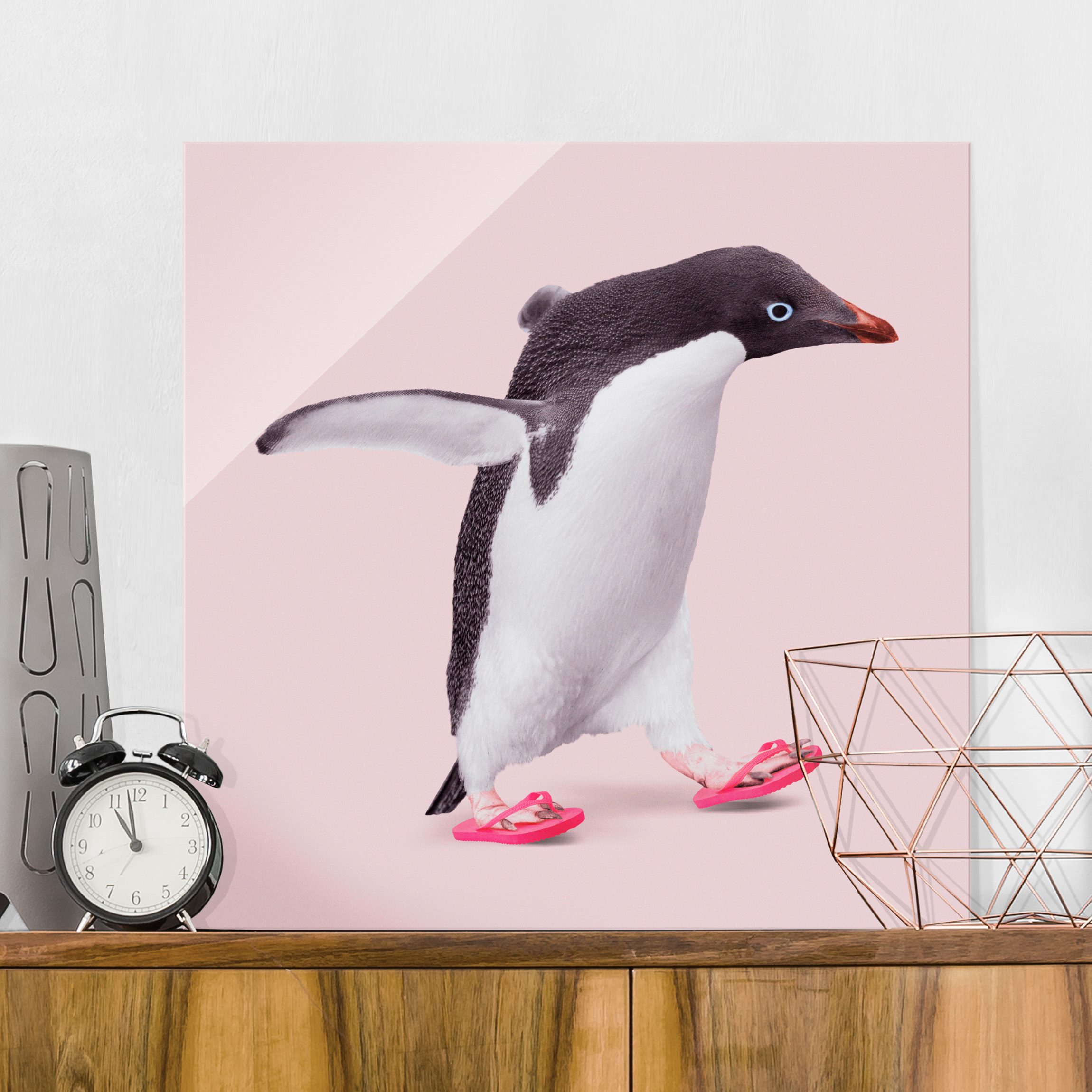 Glasbild Flip-Flop Pinguin
