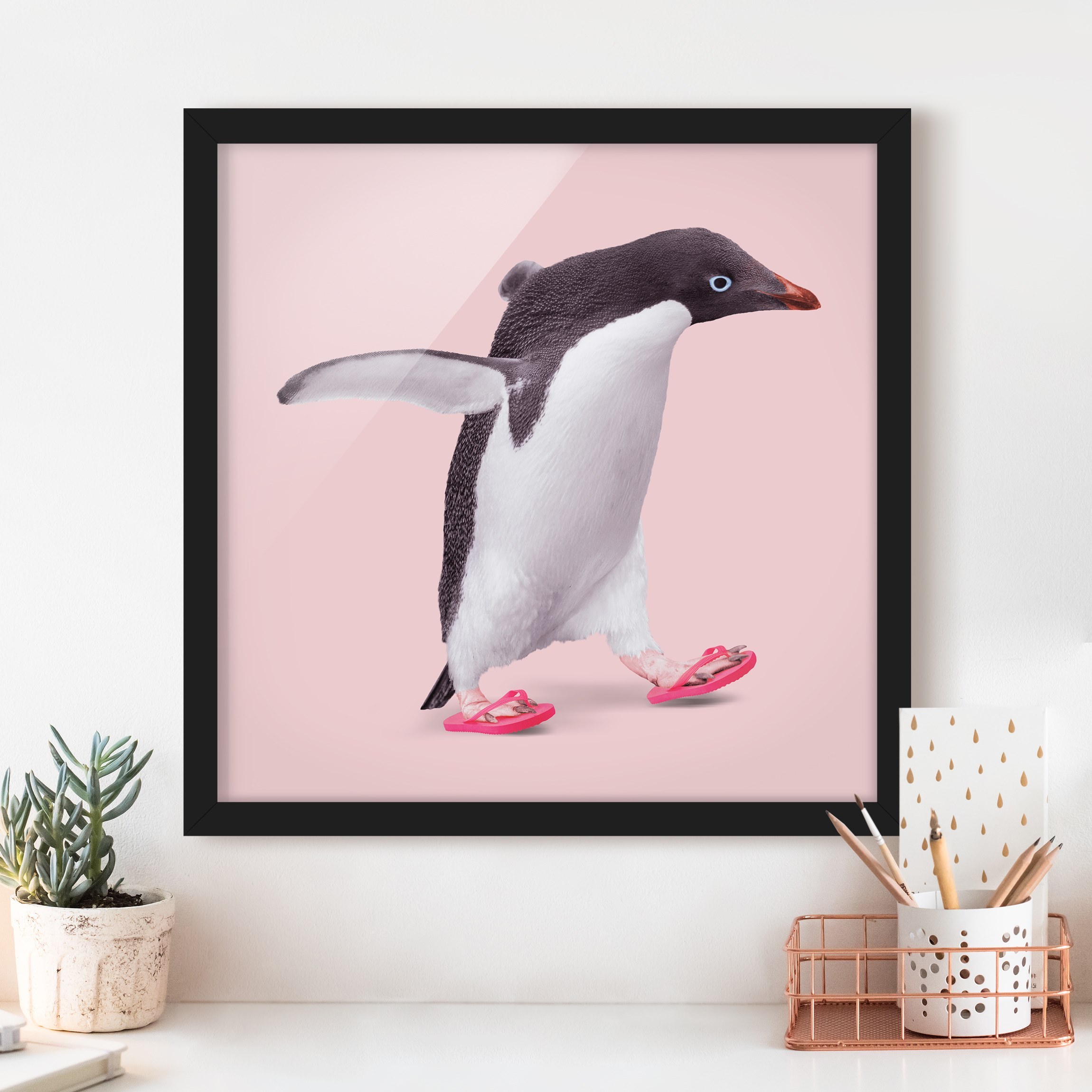 Bild mit Rahmen Flip-Flop Pinguin