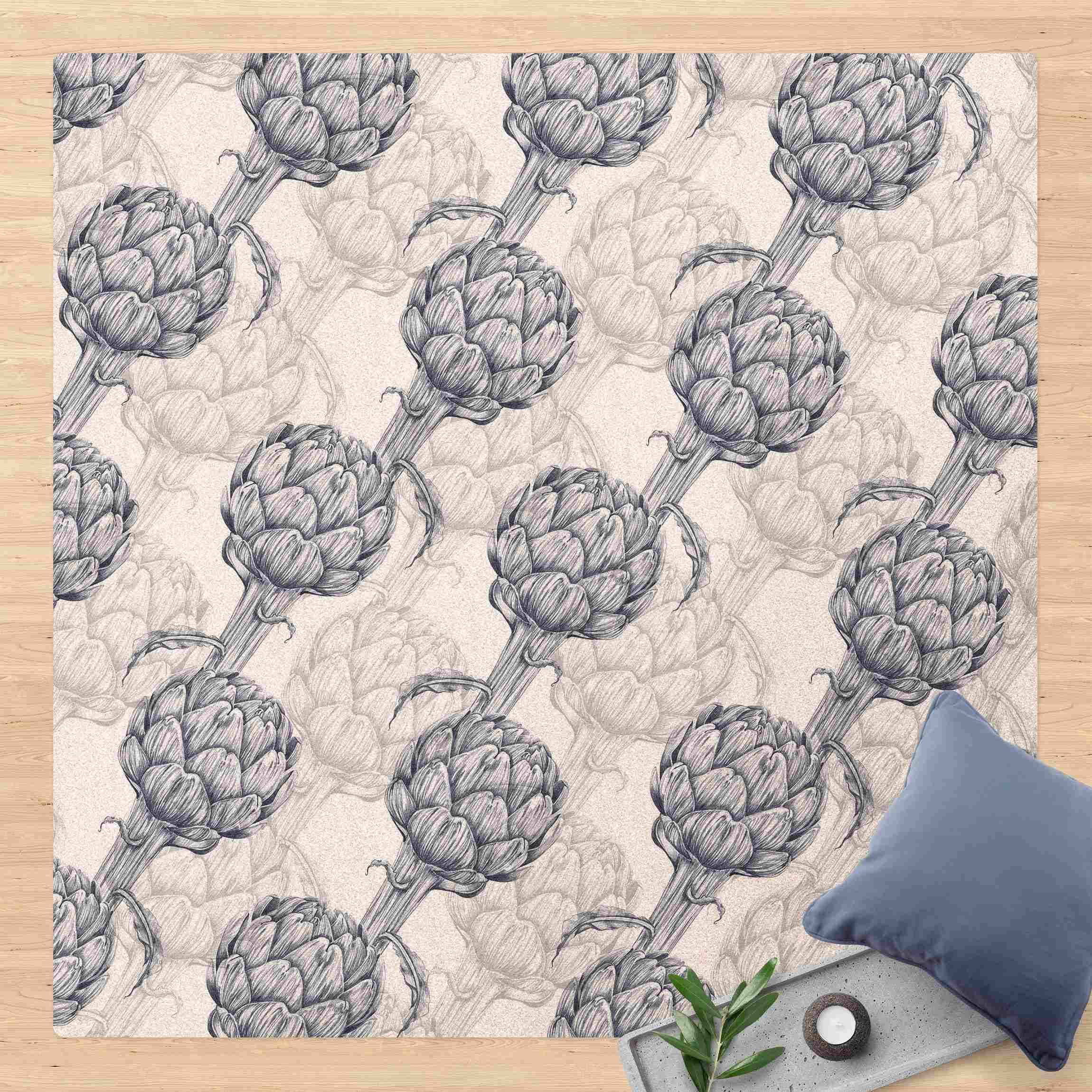 Kork-Teppich Florale Eleganz Artischocke