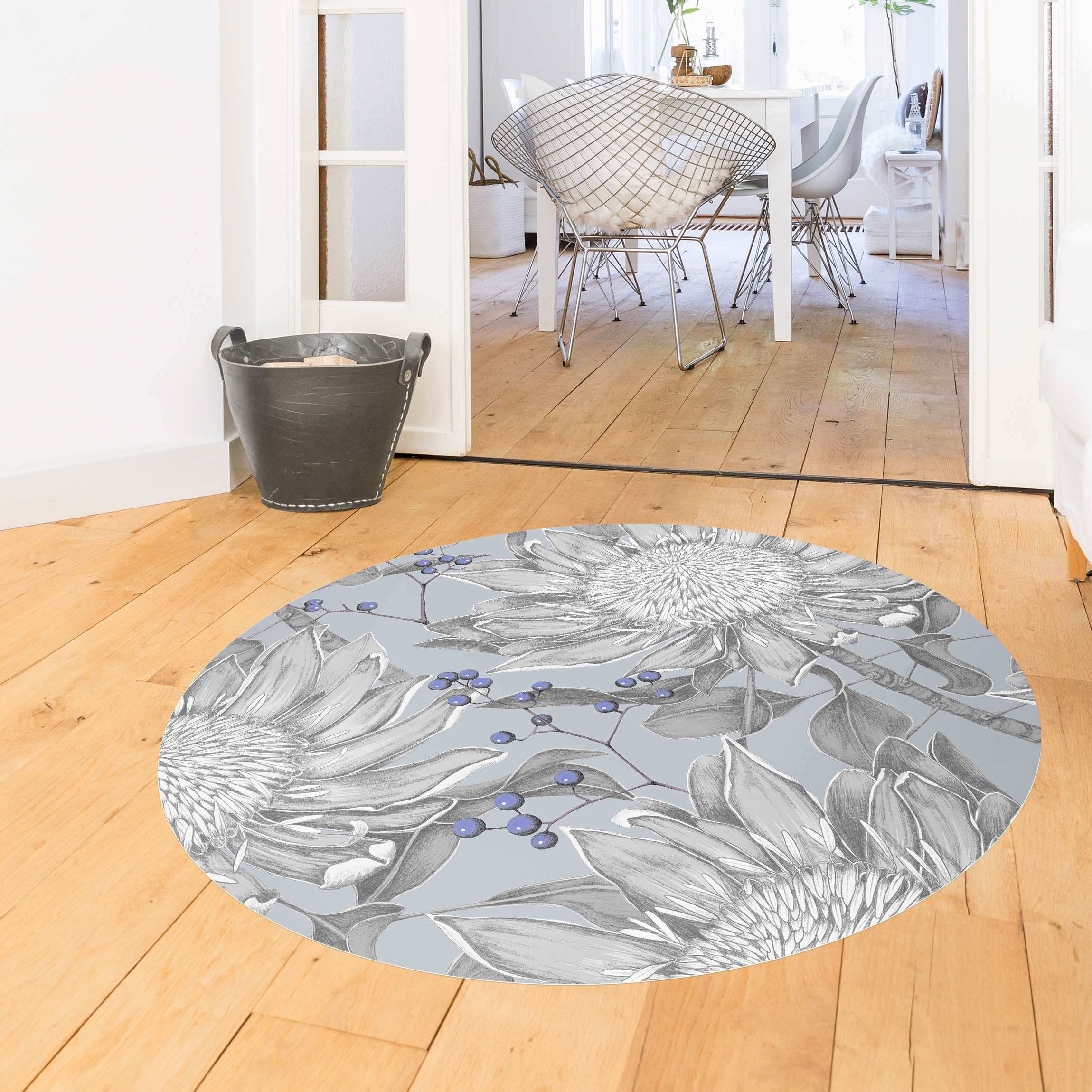 Runder Vinyl-Teppich Florale Eleganz Blaubeeren