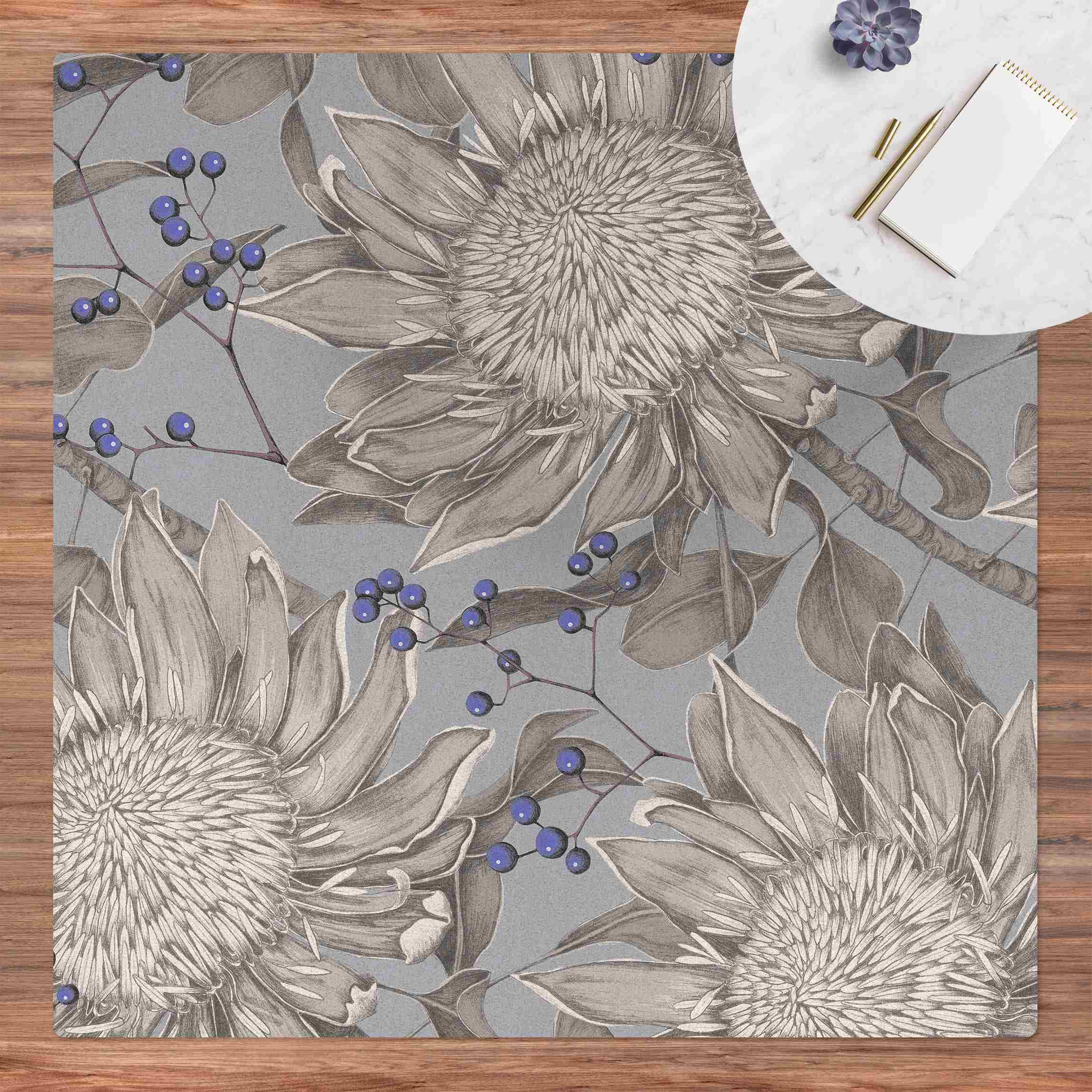 Kork-Teppich Florale Eleganz Blaubeeren