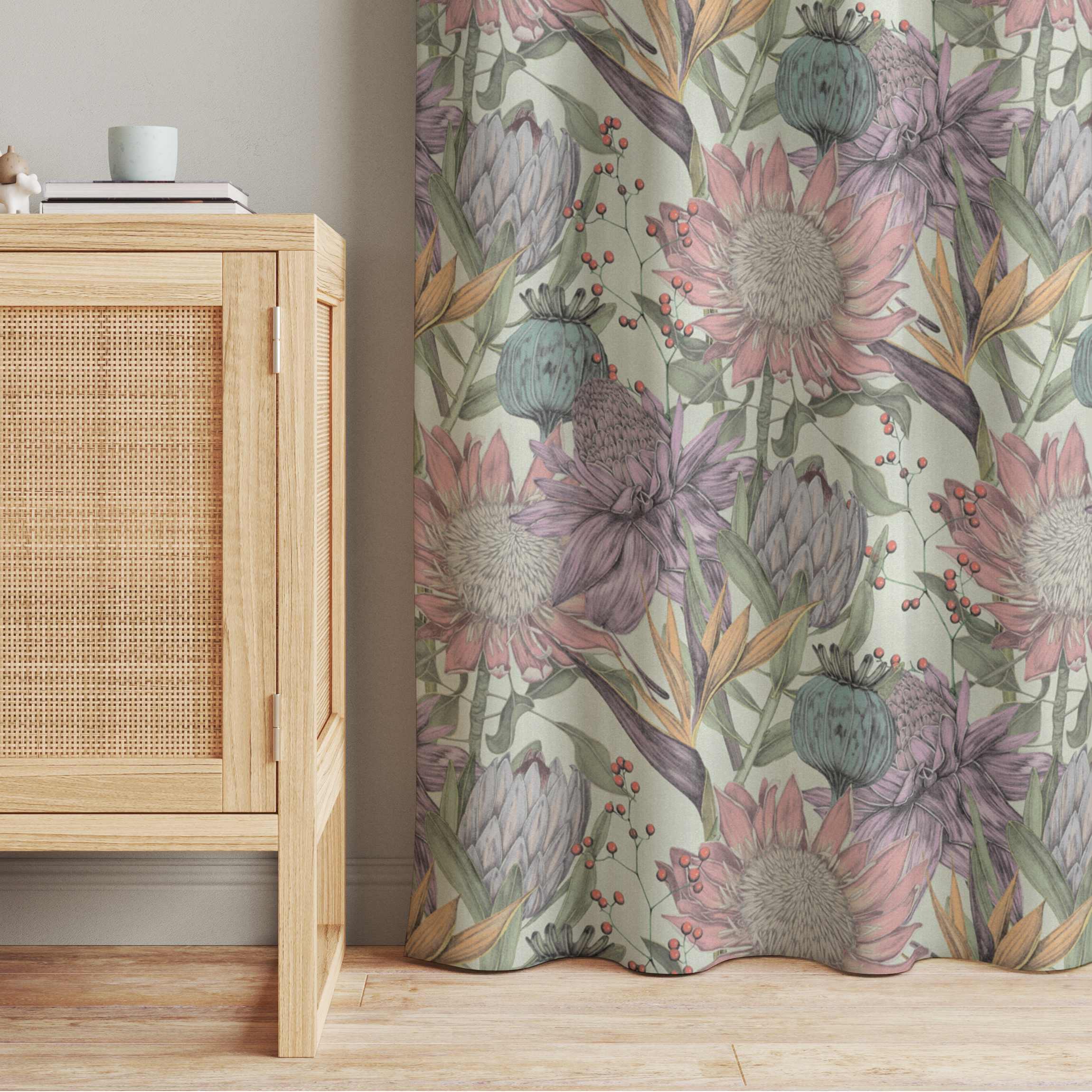 Vorhang Florale Eleganz in Pastell auf Mint XXL