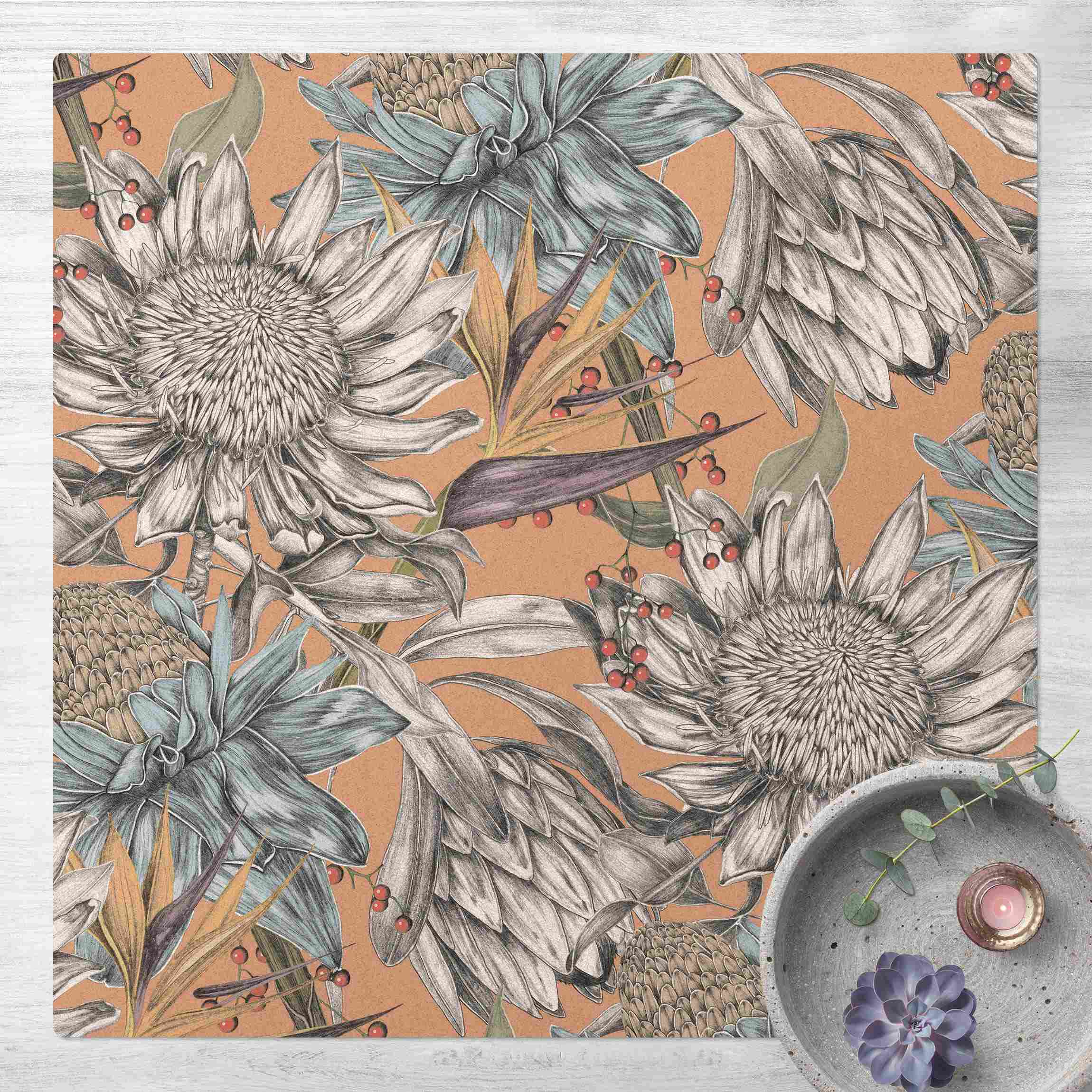 Kork-Teppich Florale Eleganz Sonnenhut