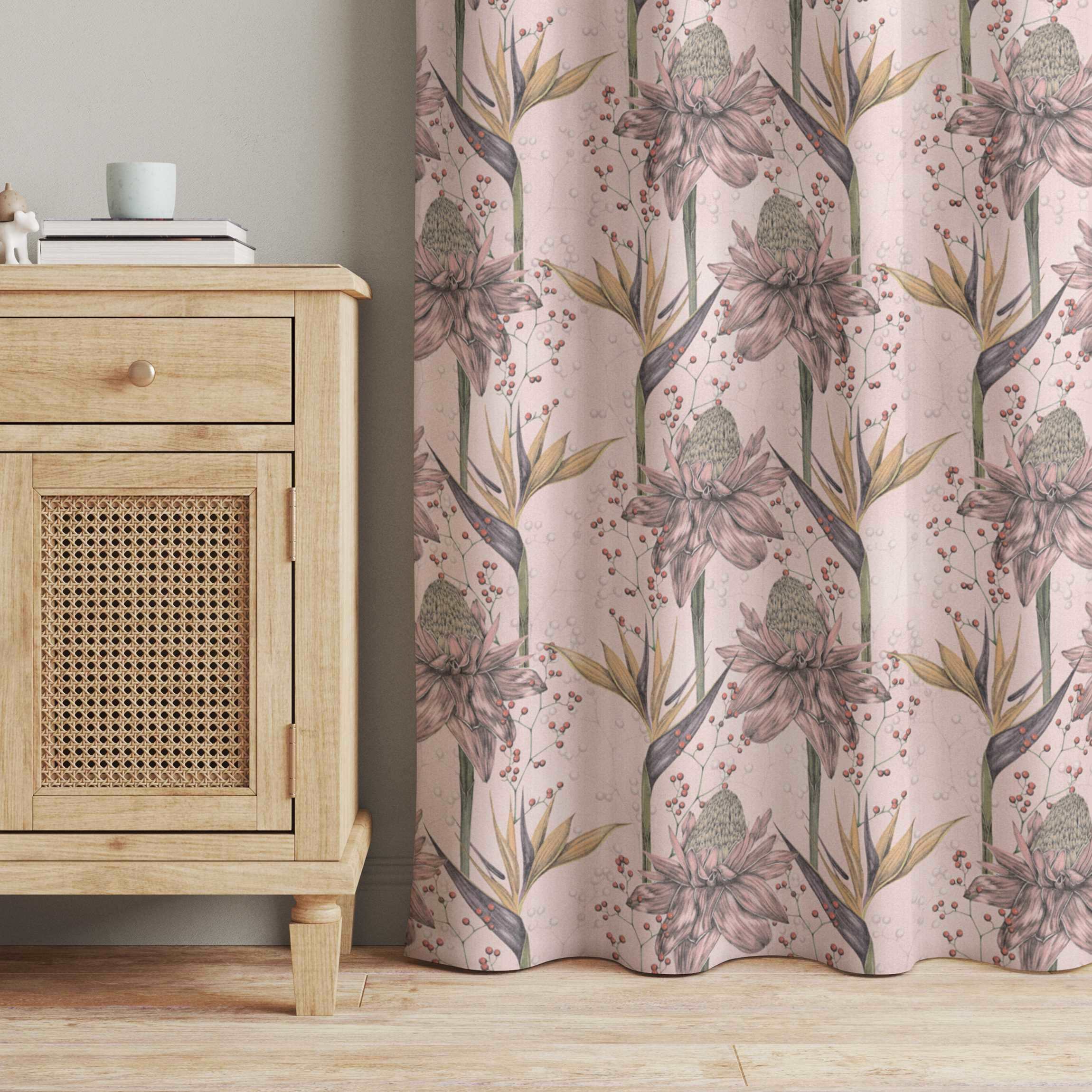Vorhang Florale Eleganz Vintage Strelitzie auf Rosa