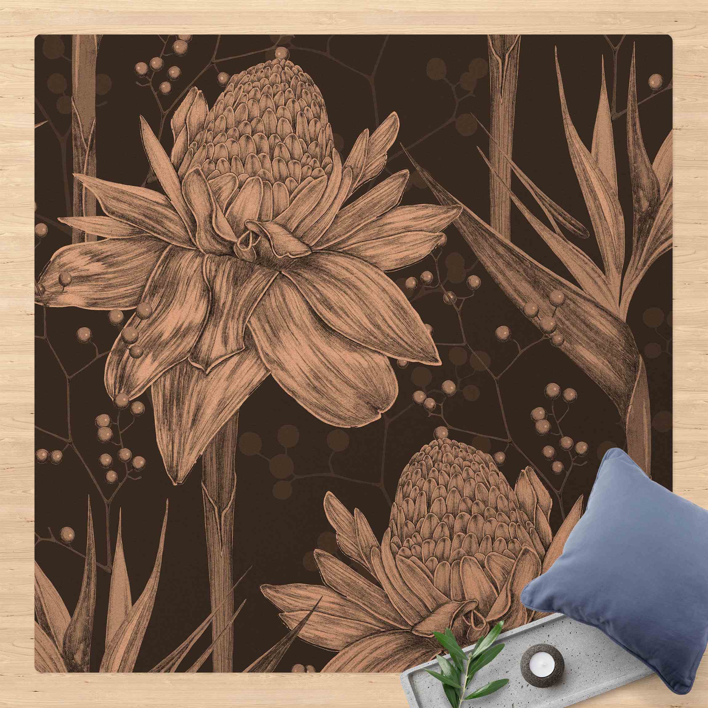 Kork-Teppich Florale Eleganz Vintage Strelitzie