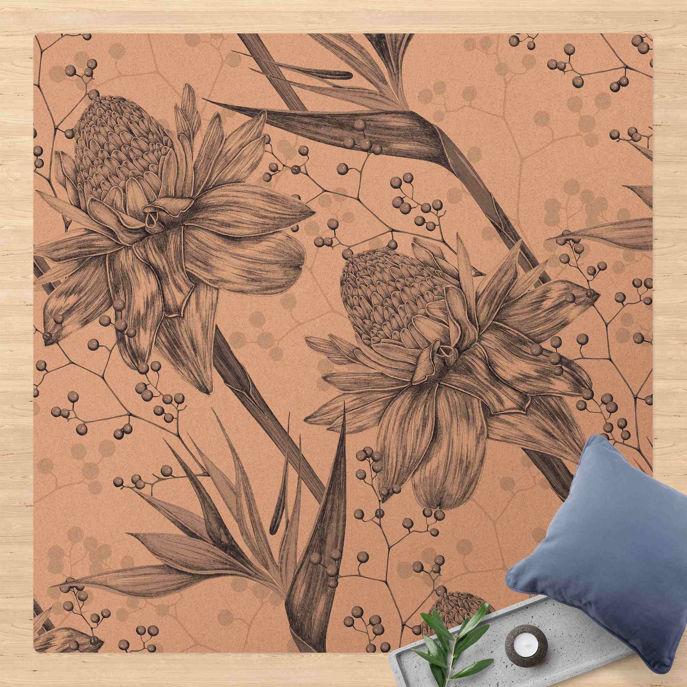 Kork-Teppich Florale Eleganz Vintagebeeren