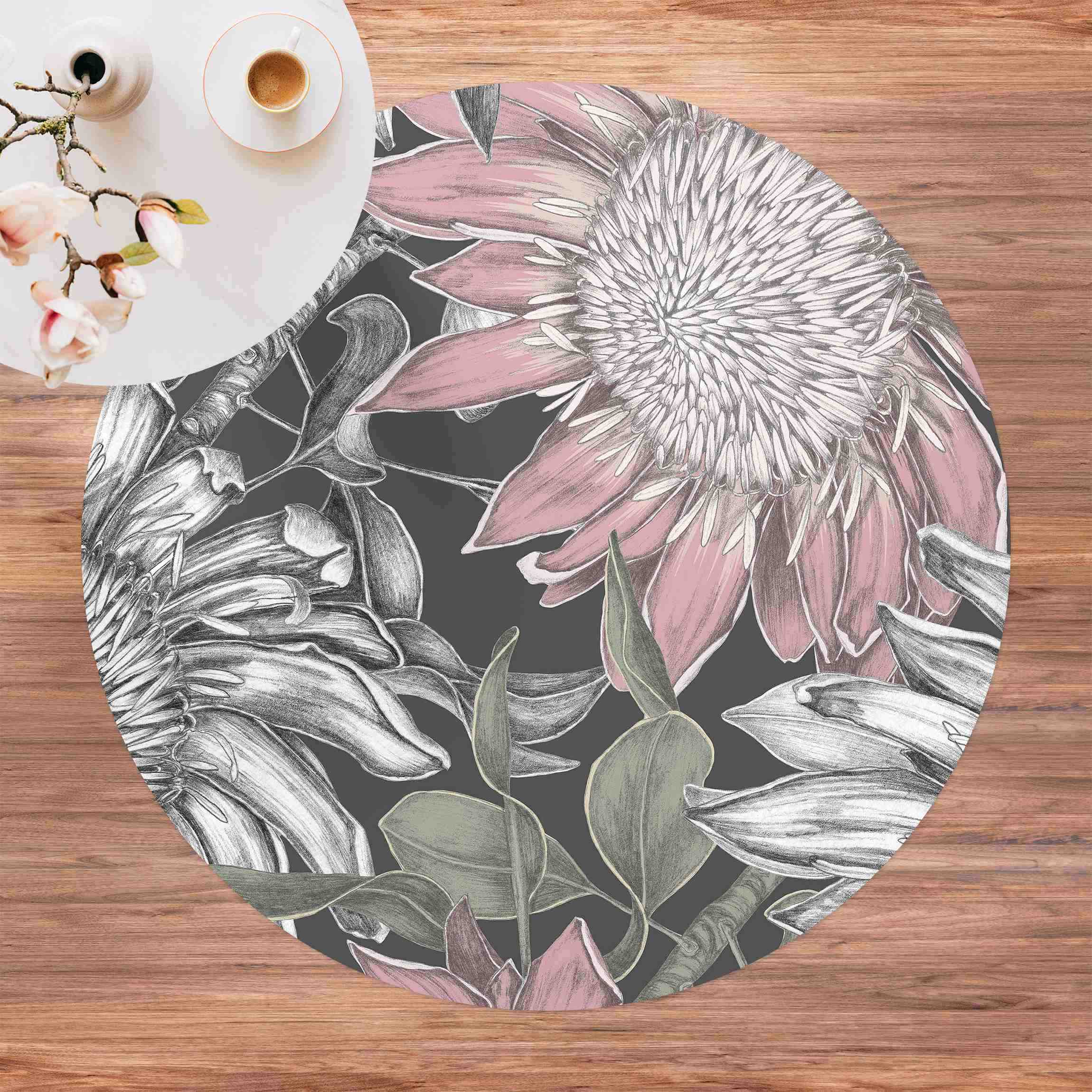 Runder Vinyl-Teppich Florale Eleganz Vintageblüten