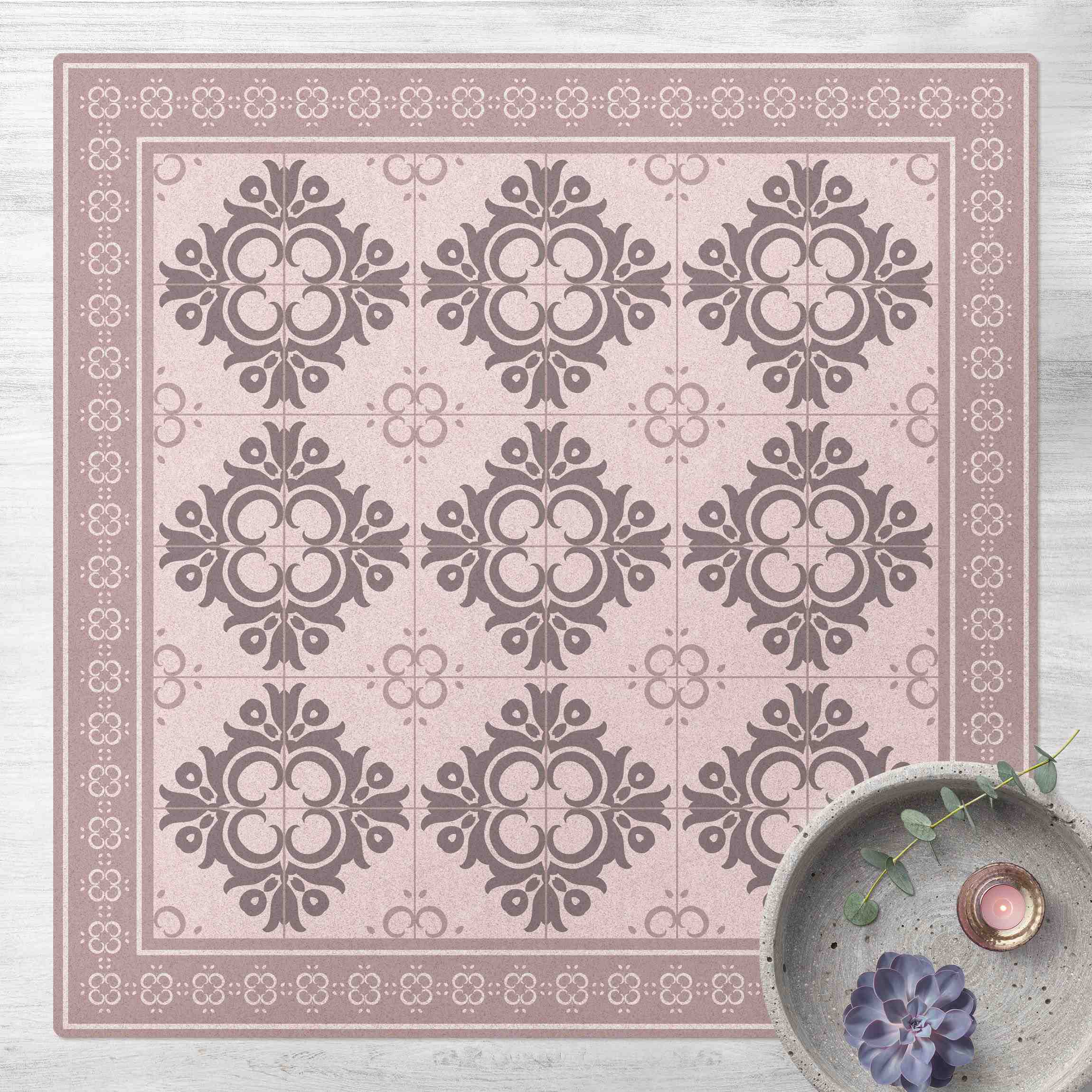 Kork-Teppich Florale Fliesen Warmgraue Knospen mit Bordüre