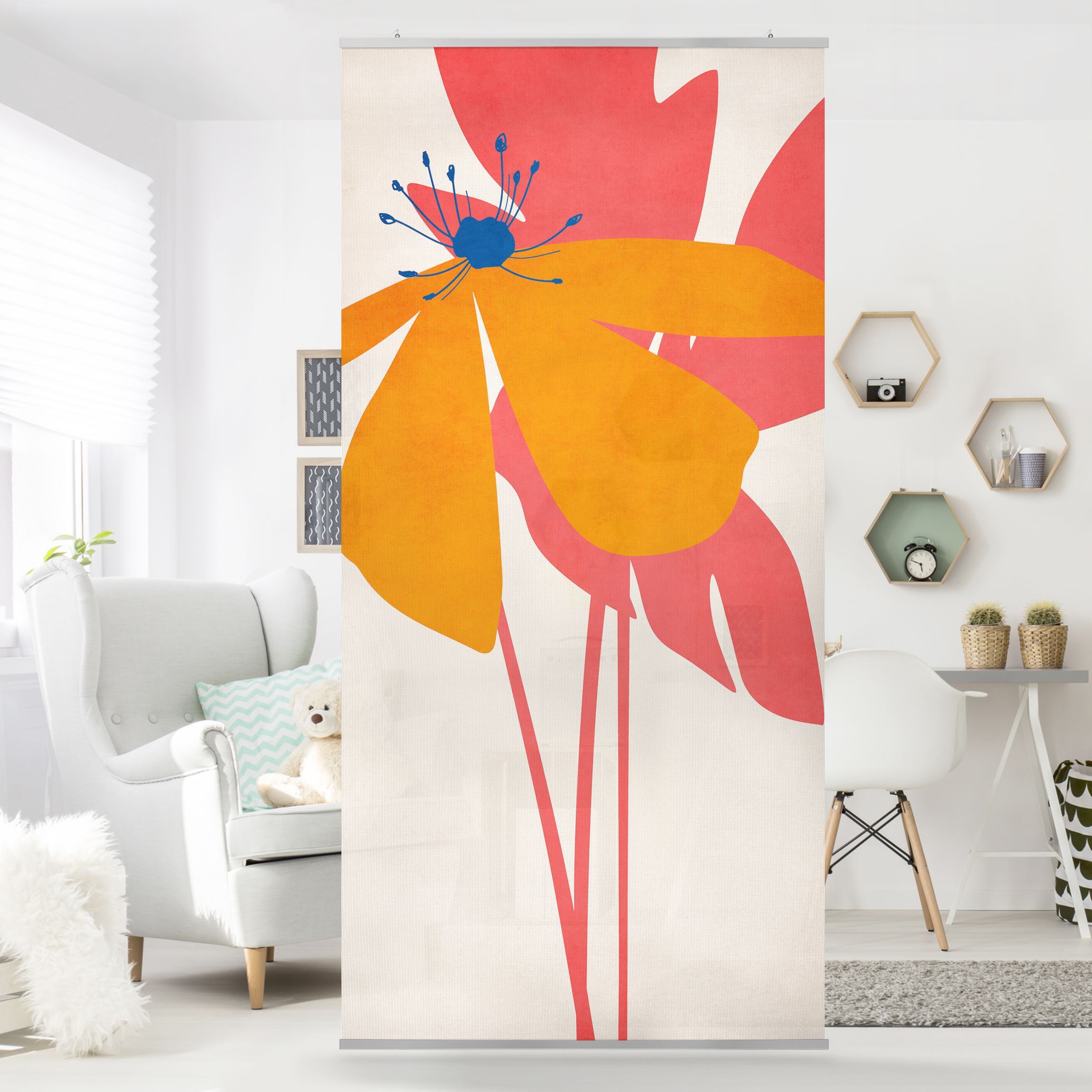 Raumteiler Florale Schönheit Rosa und Orange