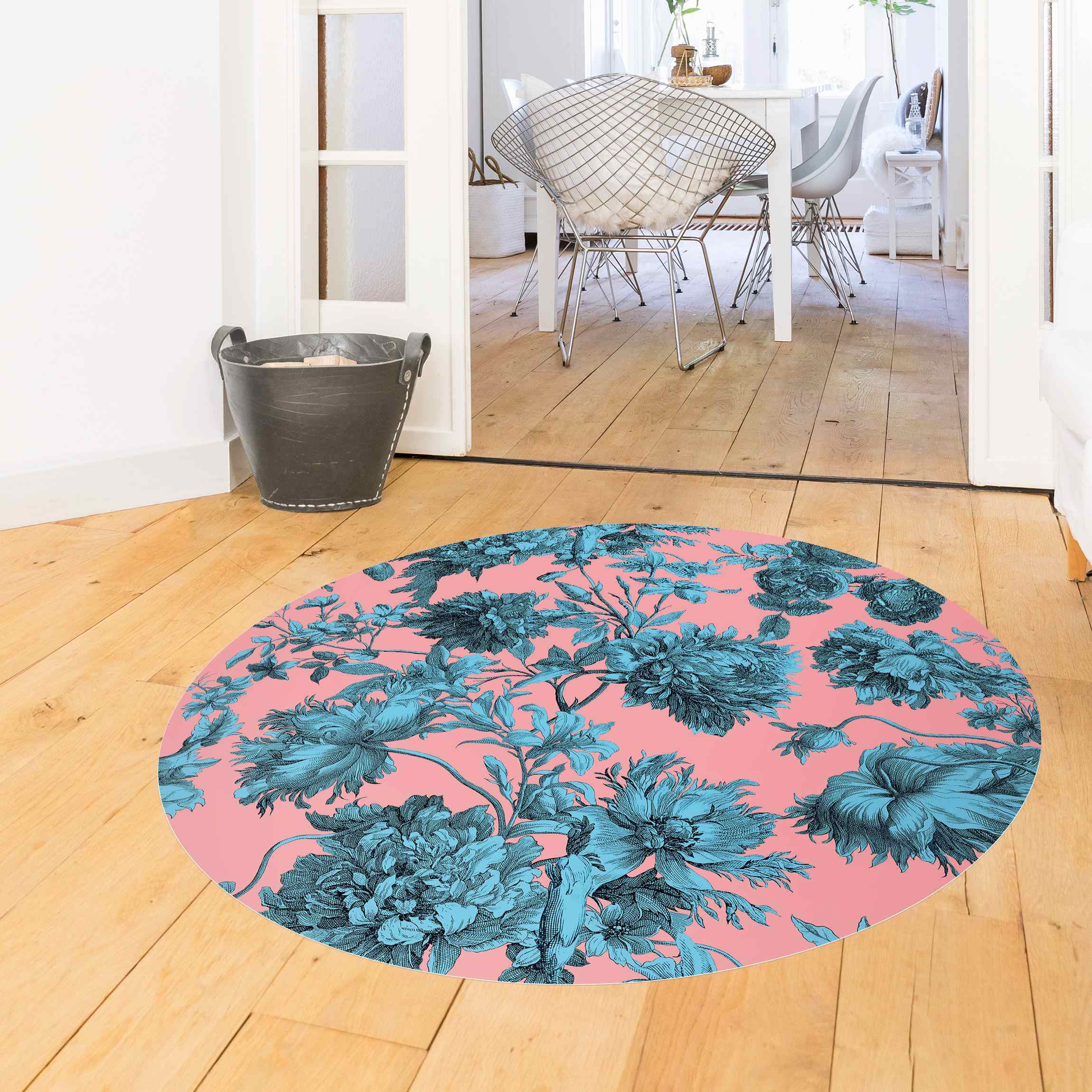 Runder Vinyl-Teppich Floraler Kupferstich Blaukoralle