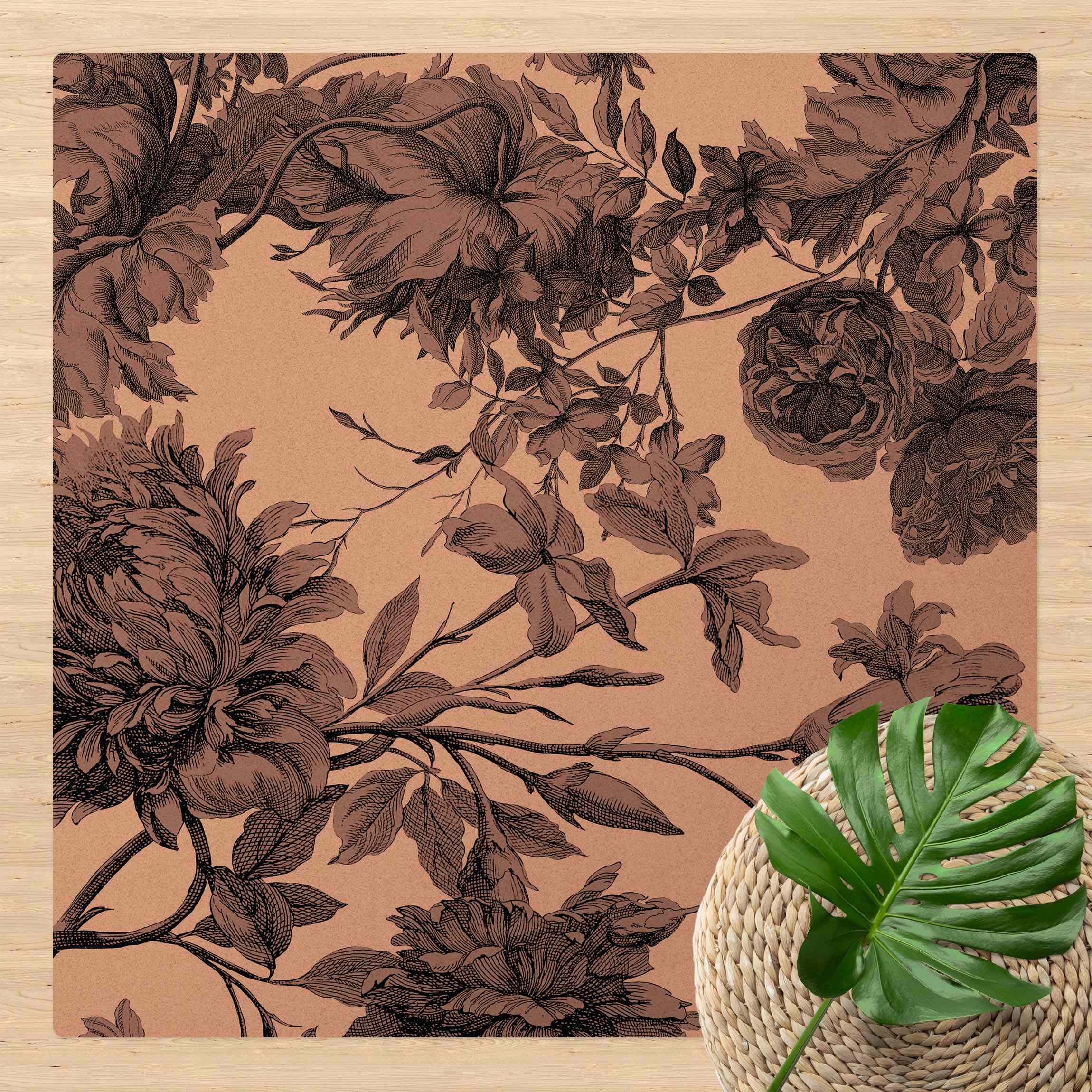 Kork-Teppich Floraler Kupferstich Geflecht Erde