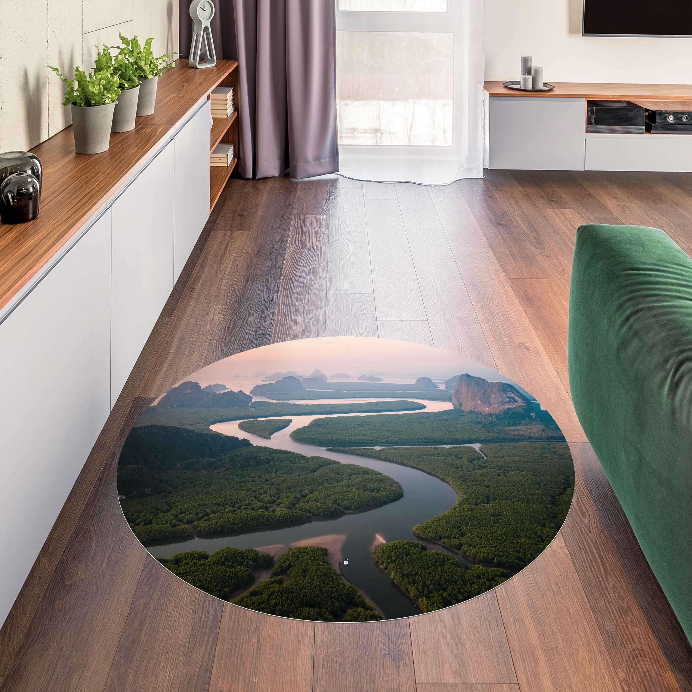 Runder Vinyl-Teppich Flusslandschaft in Thailand