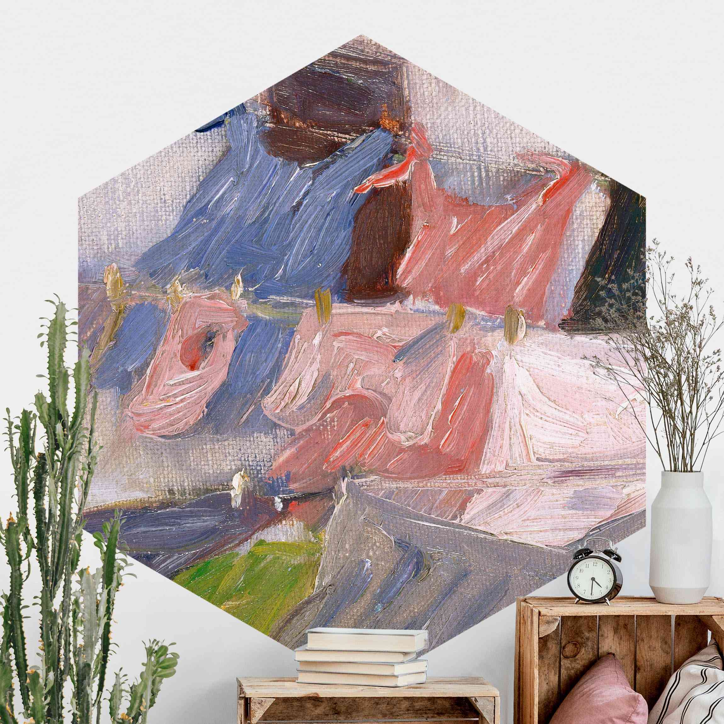 Hexagon Fototapete selbstklebend Franz Marc - Flatternde Wäsche