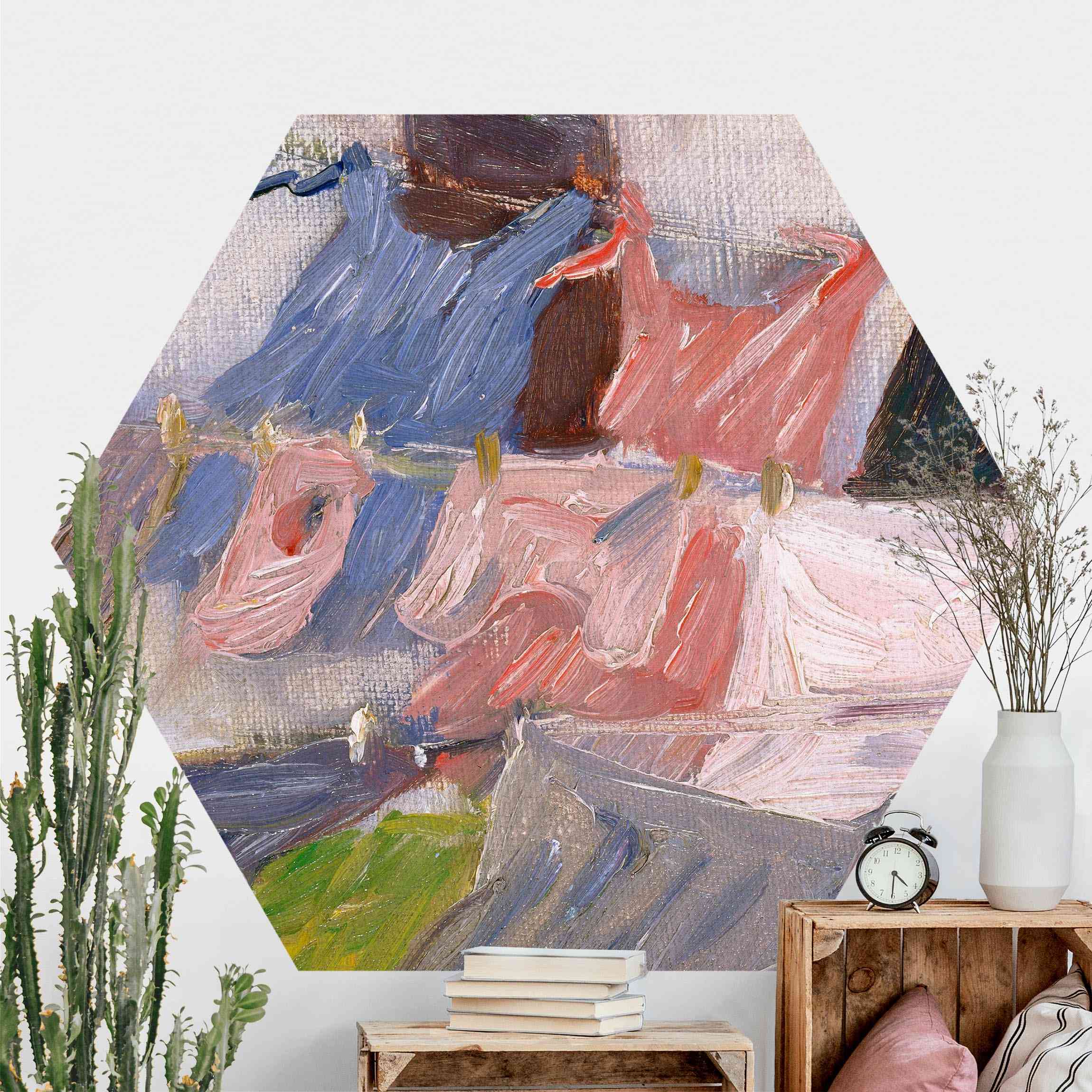 Hexagon Fototapete Franz Marc - Flatternde Wäsche