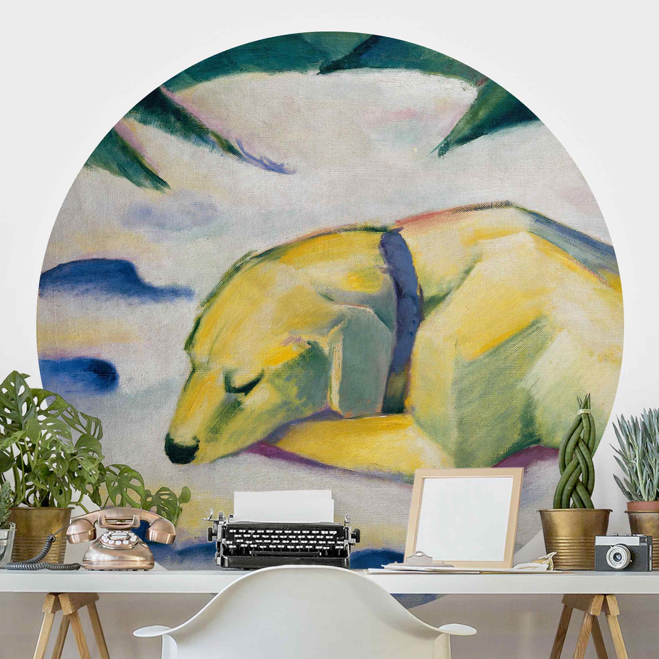Runde Fototapete Franz Marc - Liegender Hund