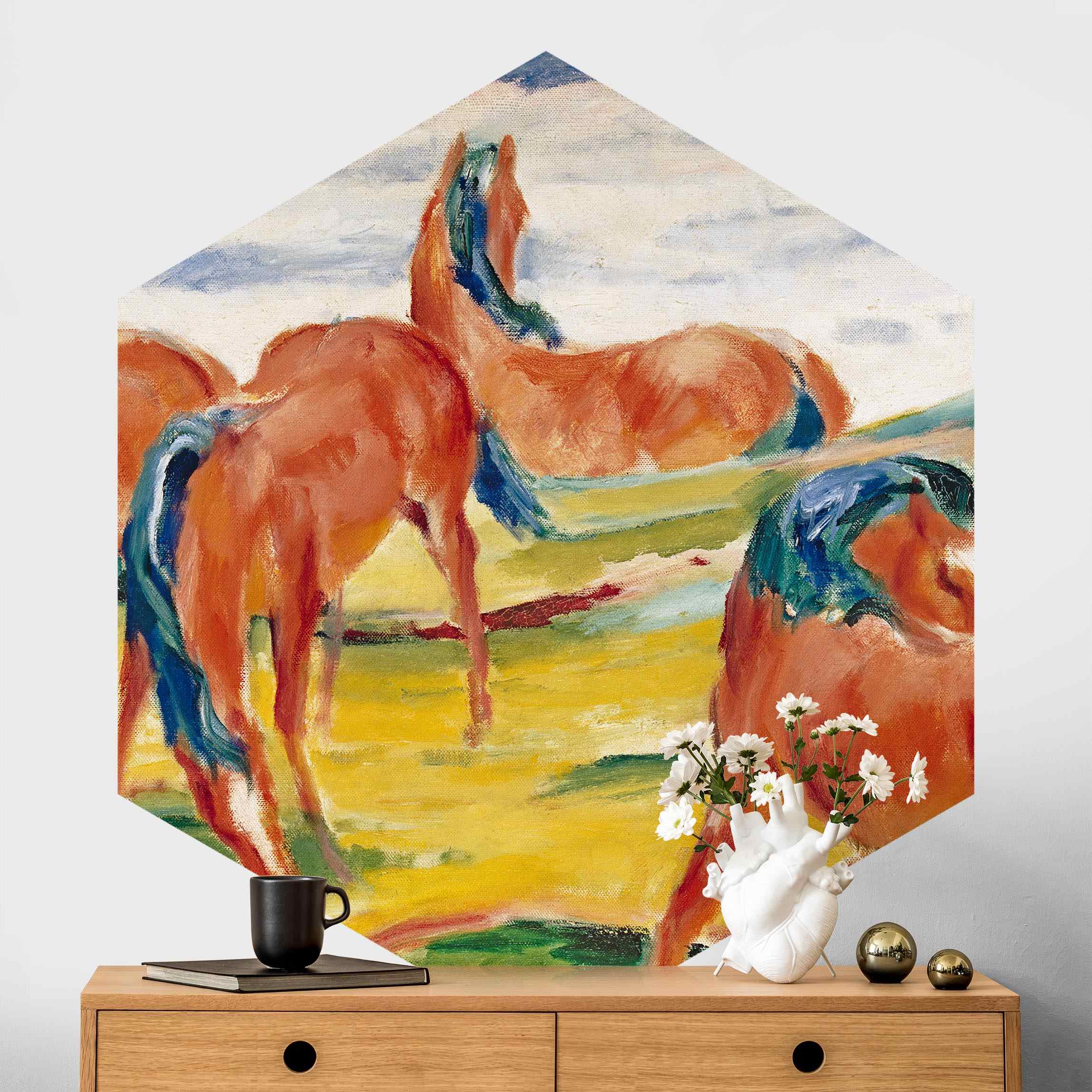Hexagon Fototapete Franz Marc - Weidende Pferde