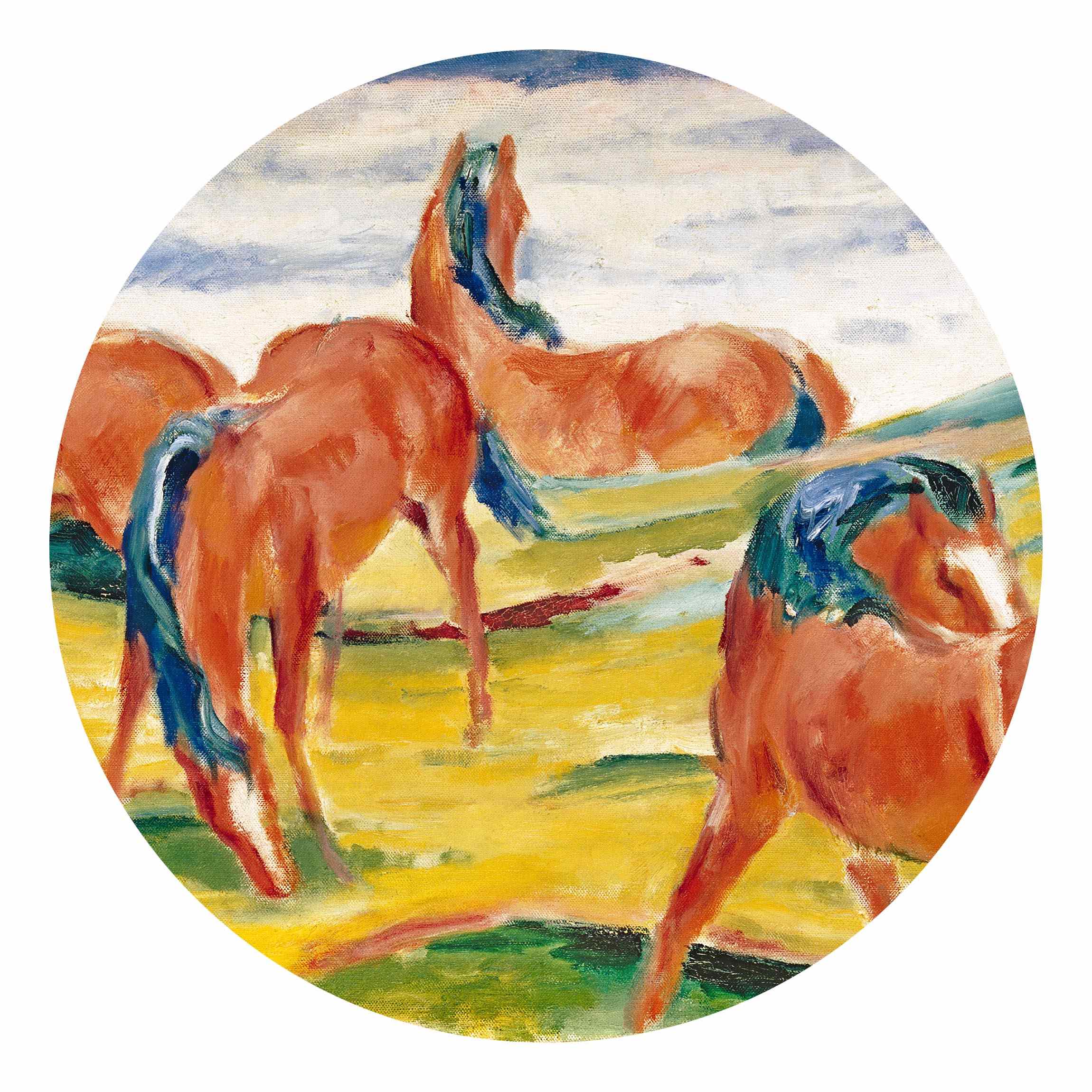 Runde Fototapete Franz Marc - Weidende Pferde