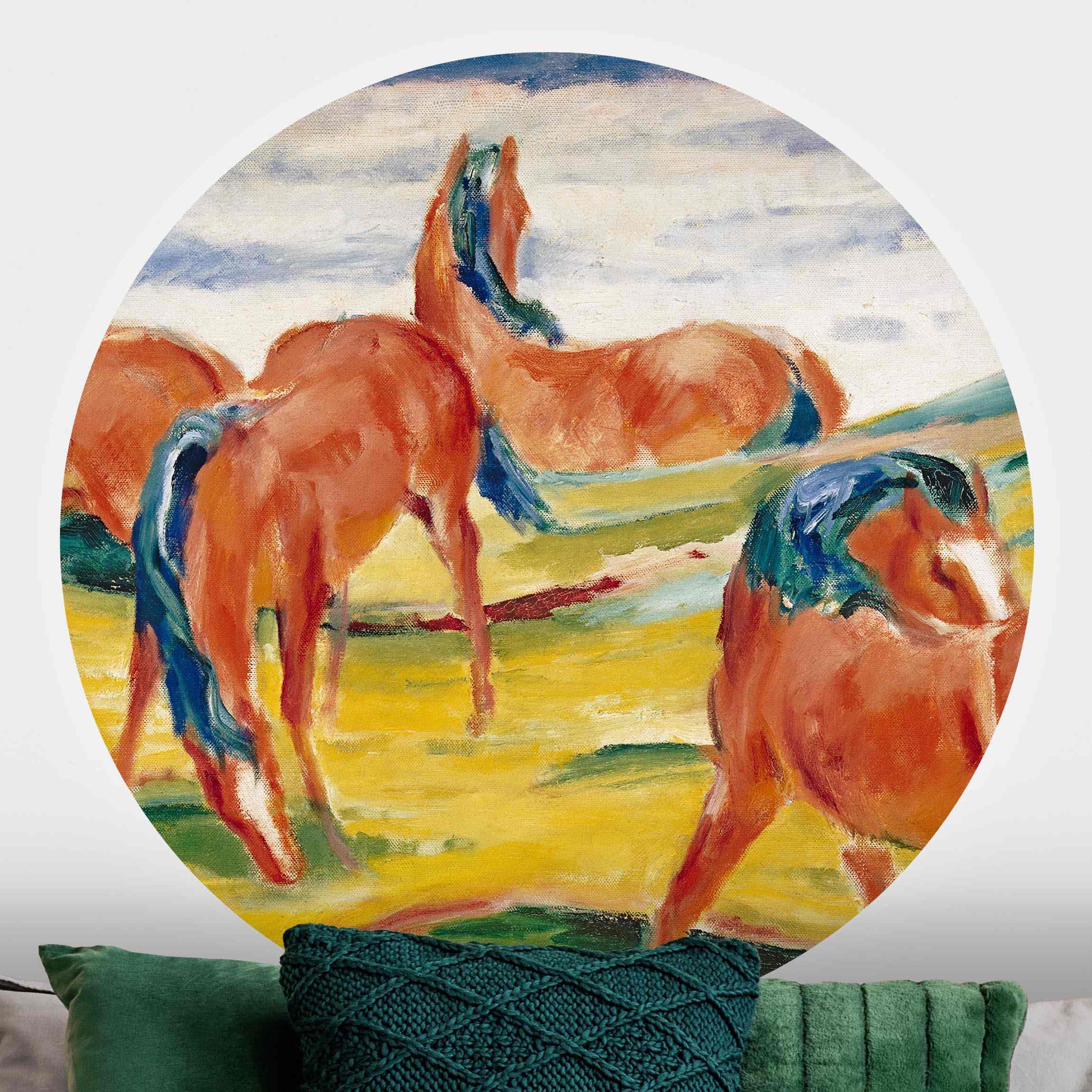 Runde Fototapete Franz Marc - Weidende Pferde