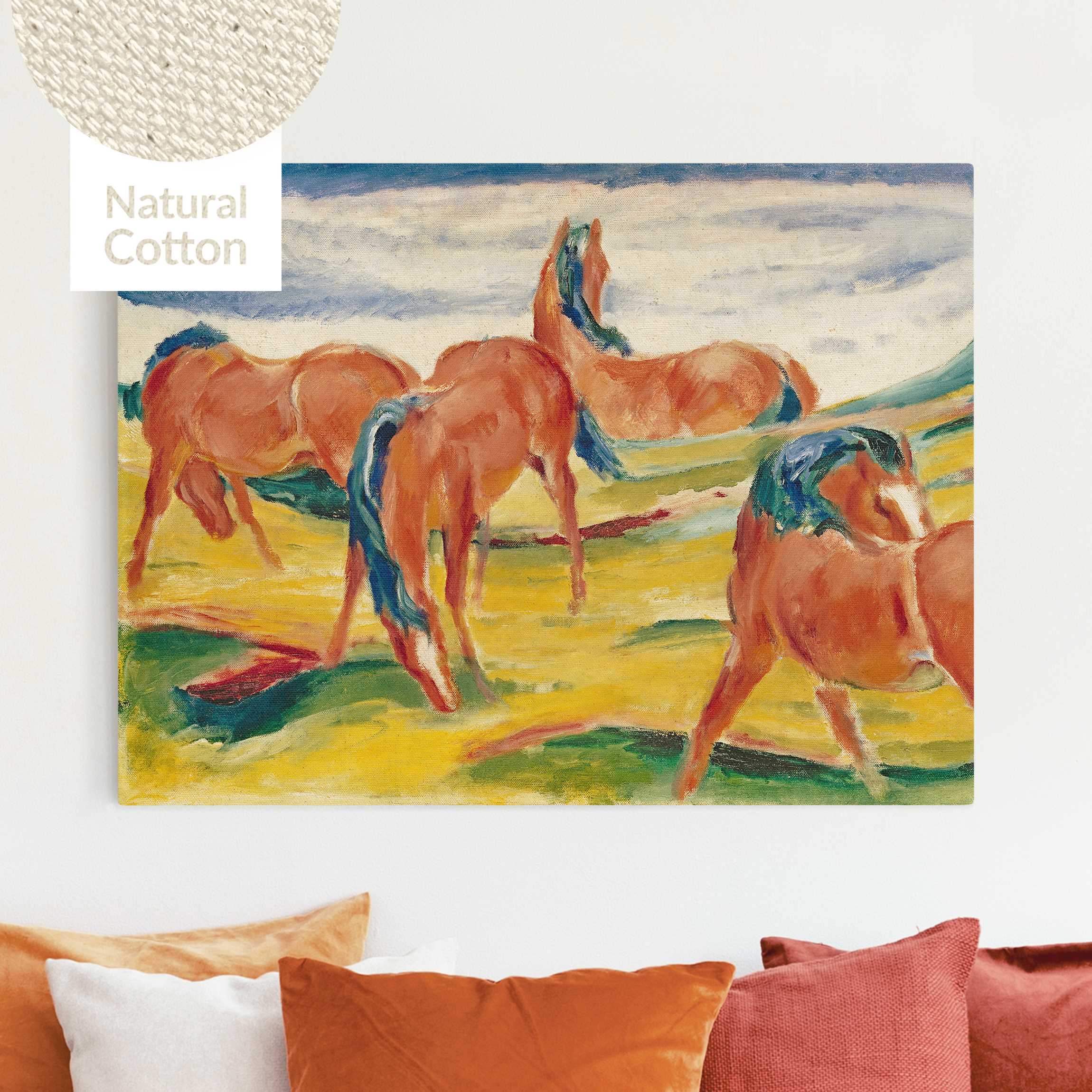 Leinwandbild auf Canvas Natural Franz Marc - Weidende Pferde