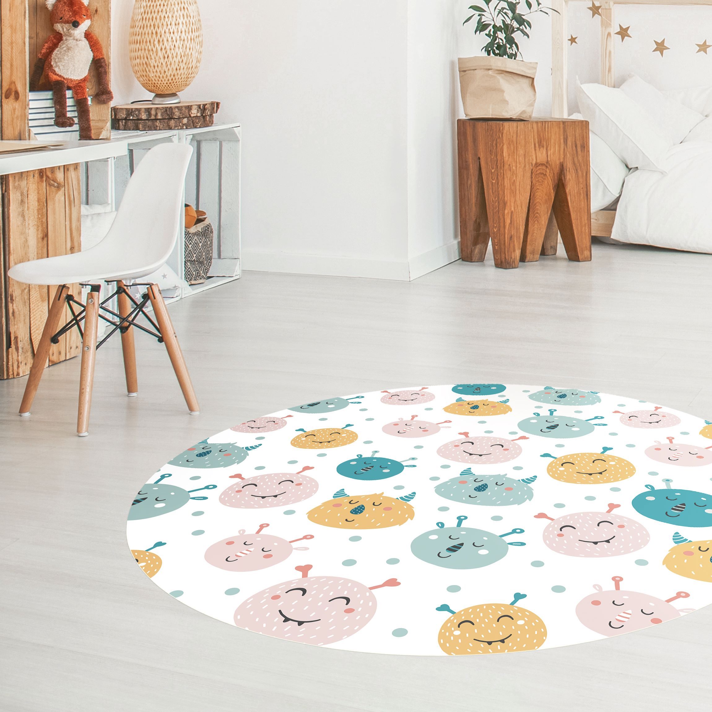 Runder Vinyl-Teppich Freundliche Monstergesichter mit Punkten