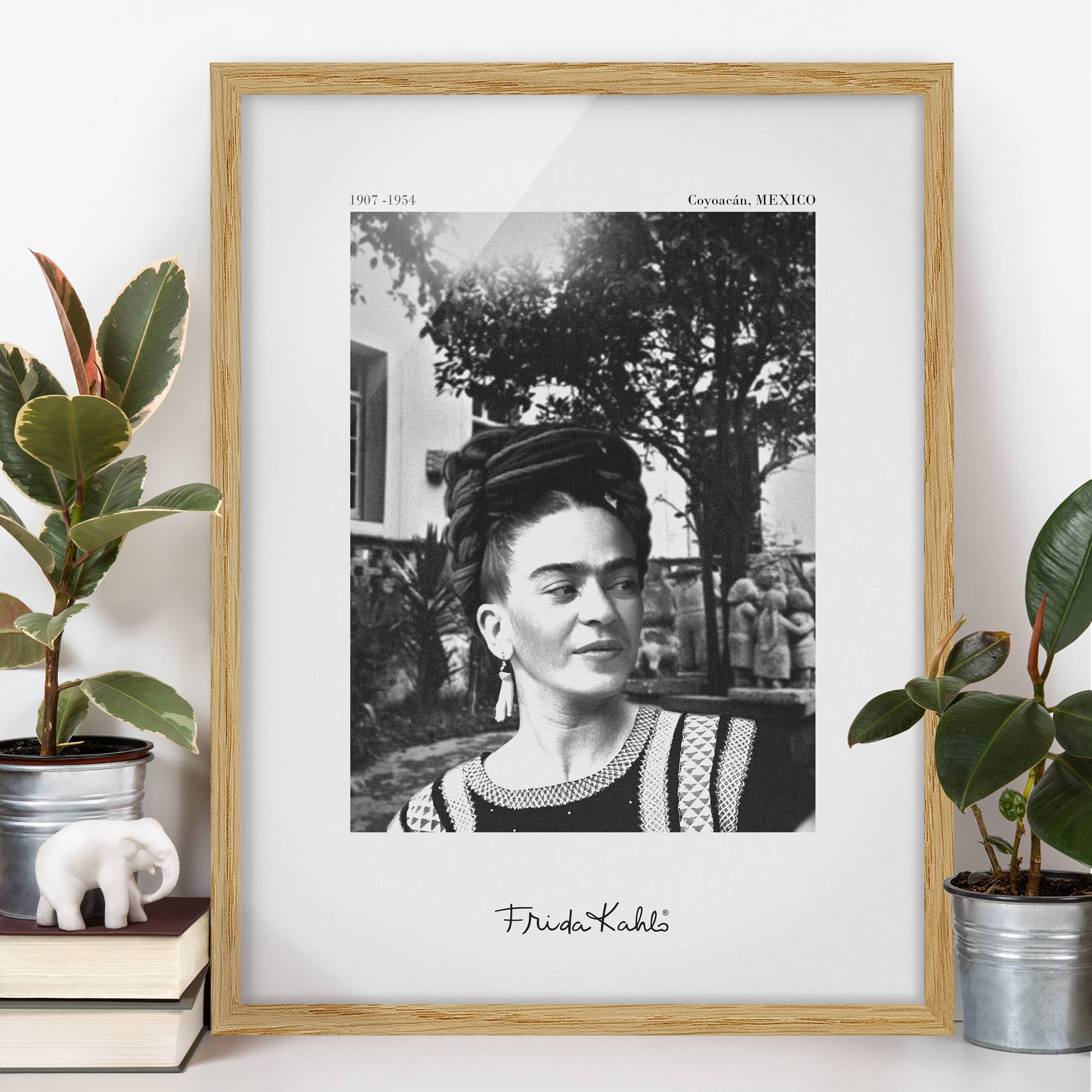Bild mit Rahmen Frida Kahlo Foto Portrait im Garten