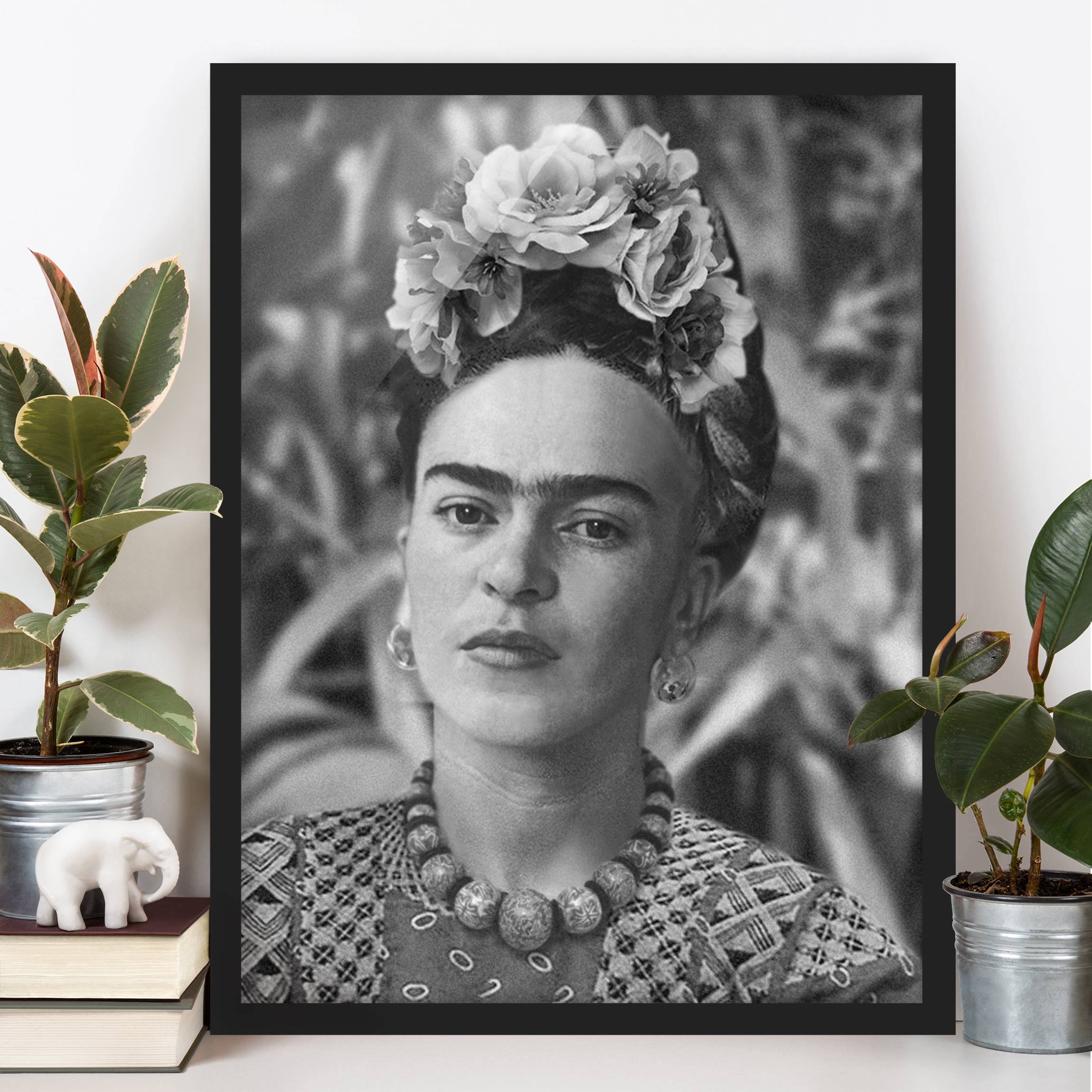 Bild mit Rahmen Frida Kahlo Foto Portrait mit Blumenkrone
