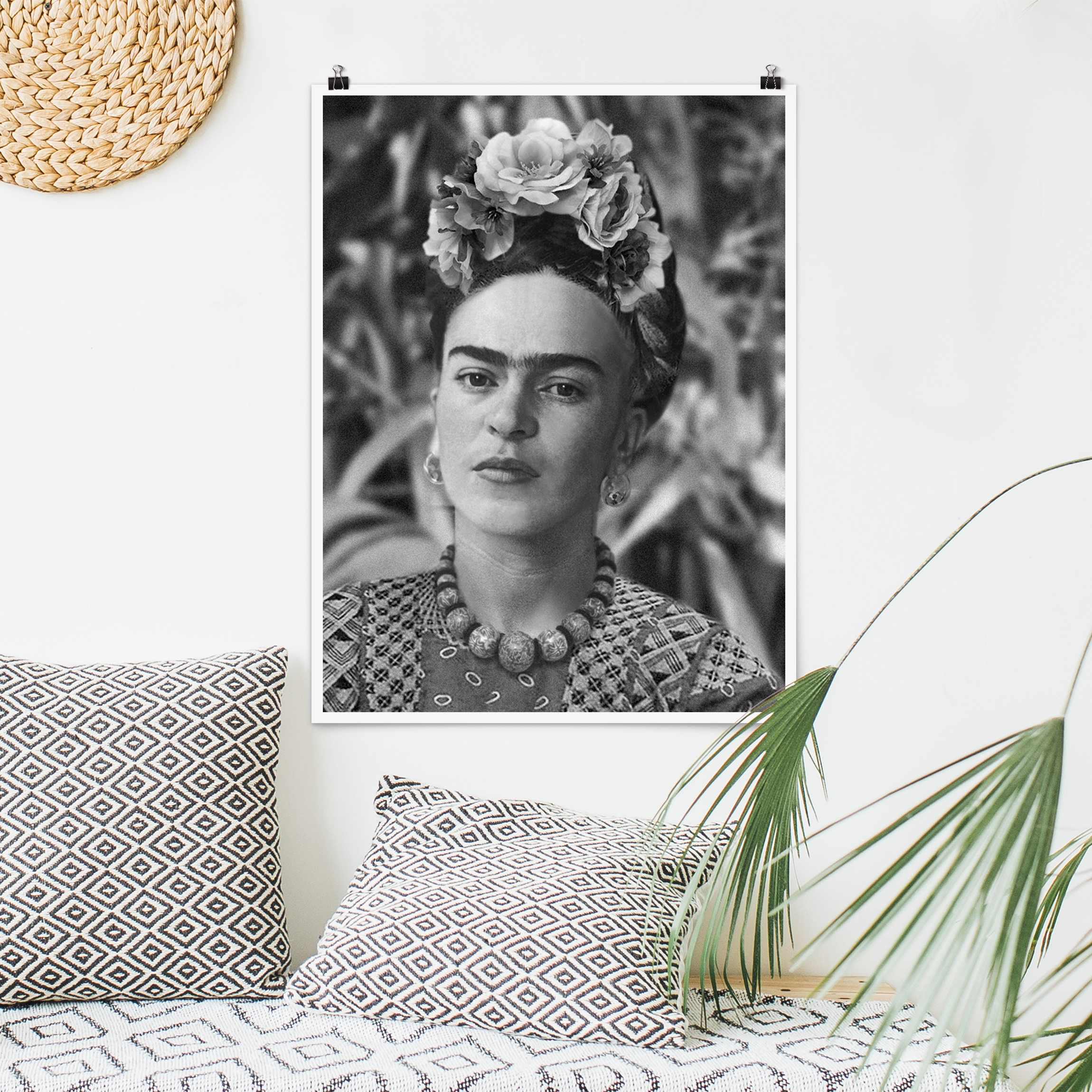 Poster Frida Kahlo Foto Portrait mit Blumenkrone