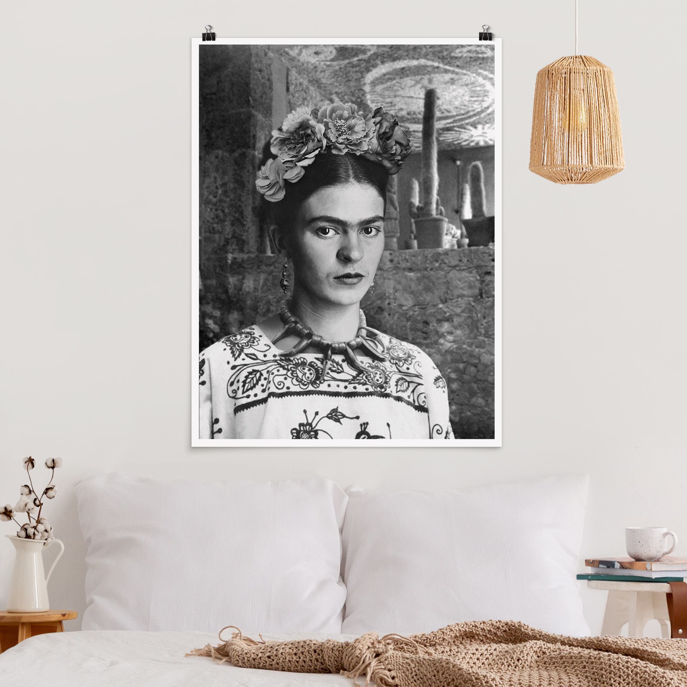 Poster Frida Kahlo Foto Portrait vor Kakteen