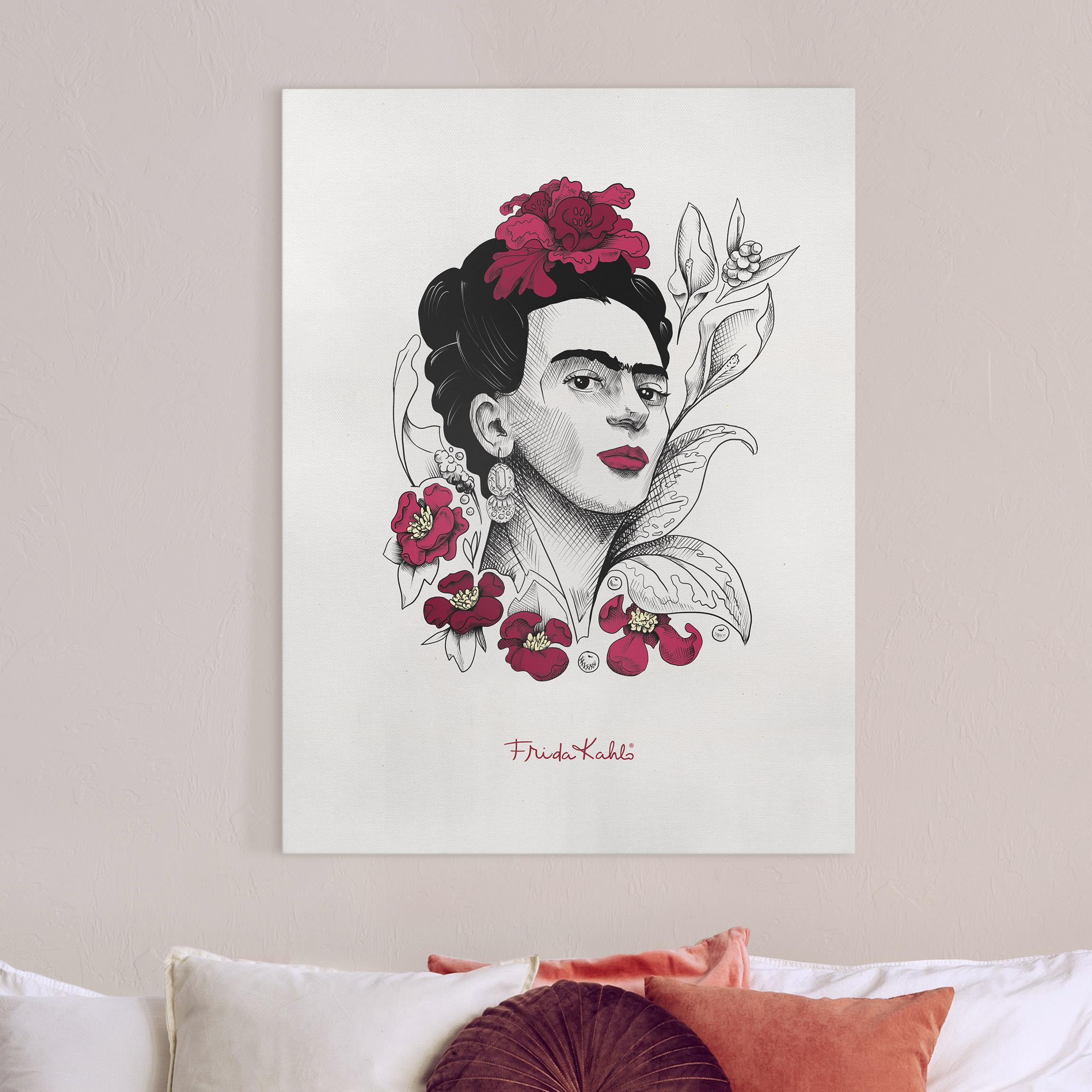Leinwandbild Frida Kahlo Portrait mit Blüten