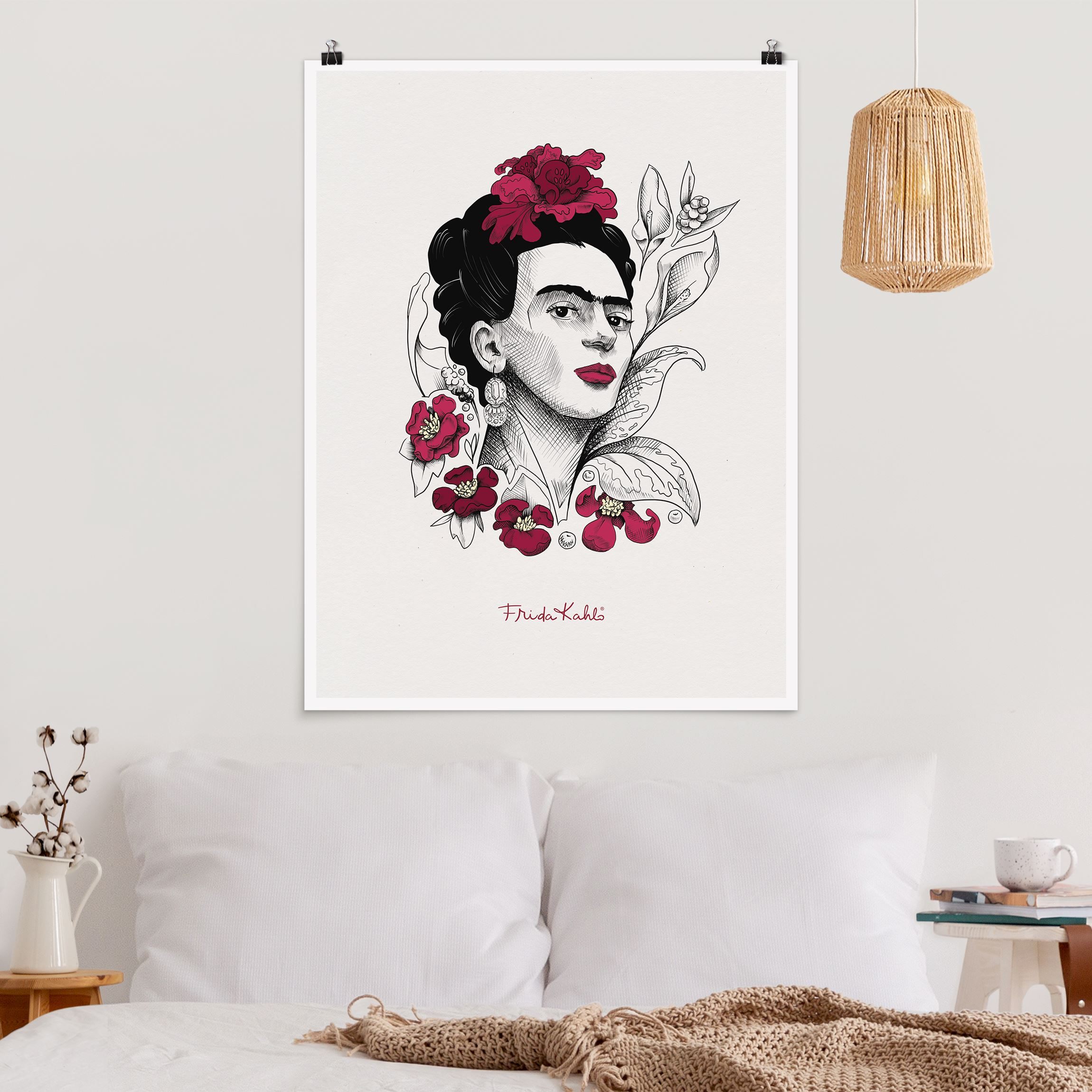 Poster Frida Kahlo Portrait mit Blüten