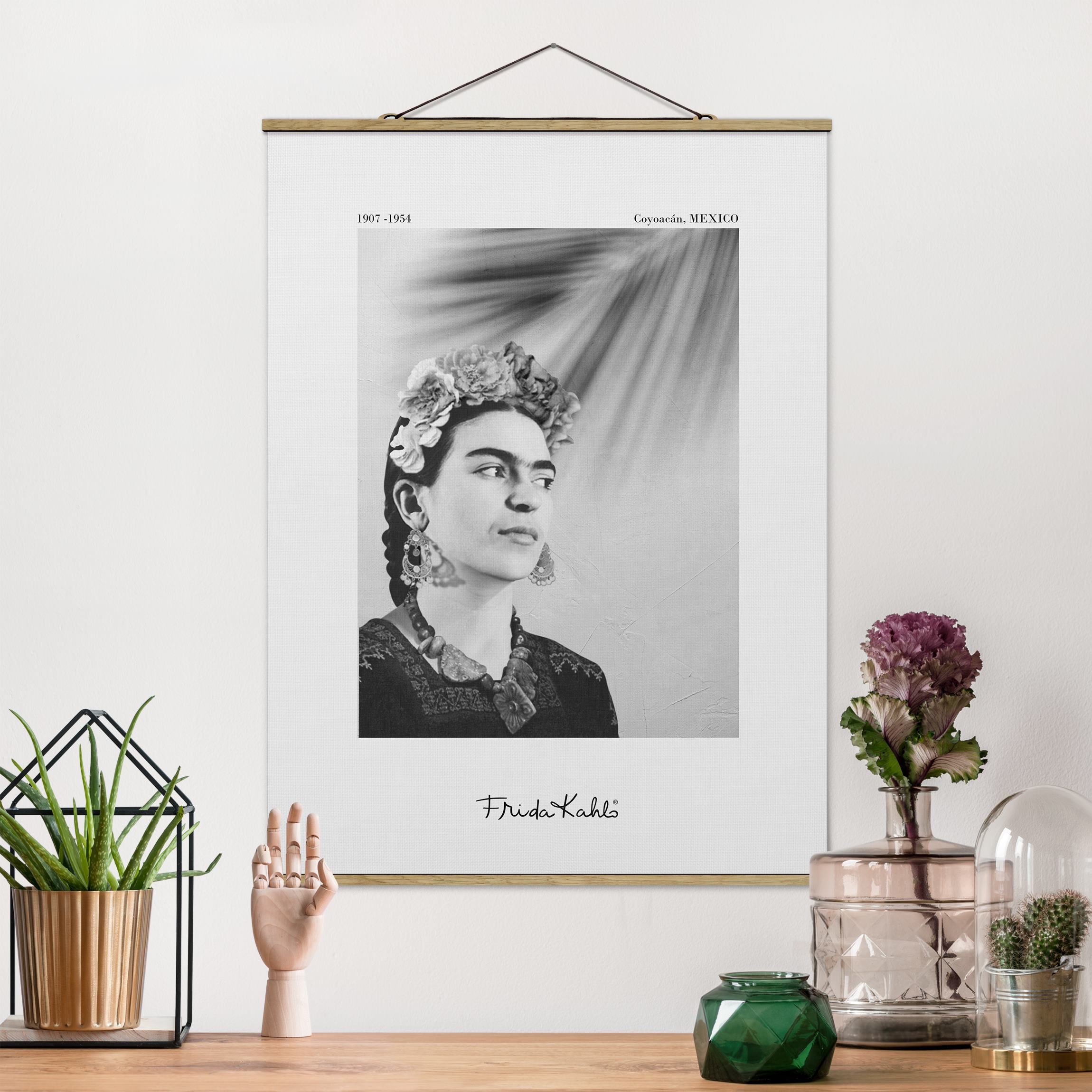 Stoffbild Frida Kahlo Portrait mit Schmuck