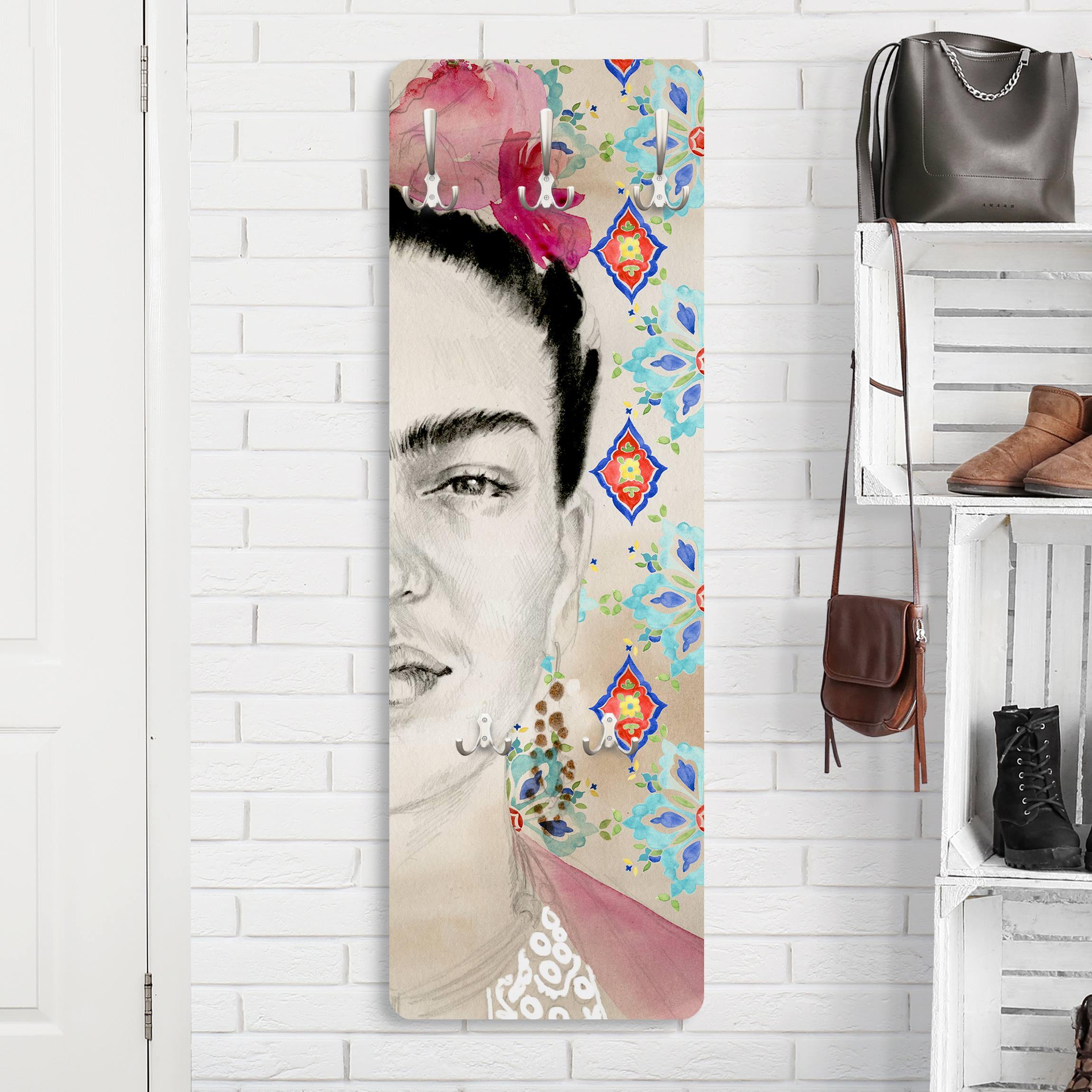 Wandgarderobe Holzpaneel Frida mit rosa Blüten I