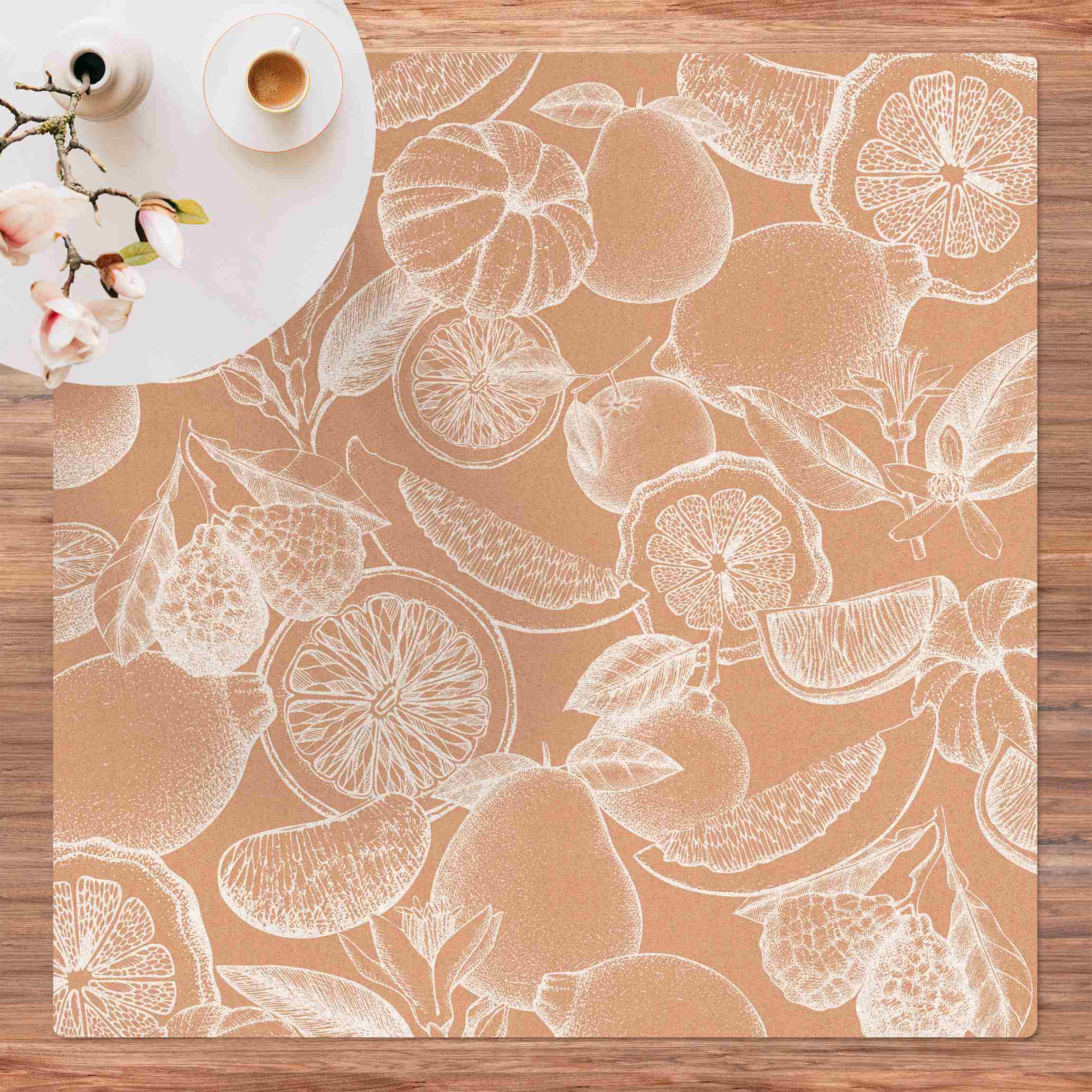 Kork-Teppich Frische Vintage Zitrusfrüchte Weiß