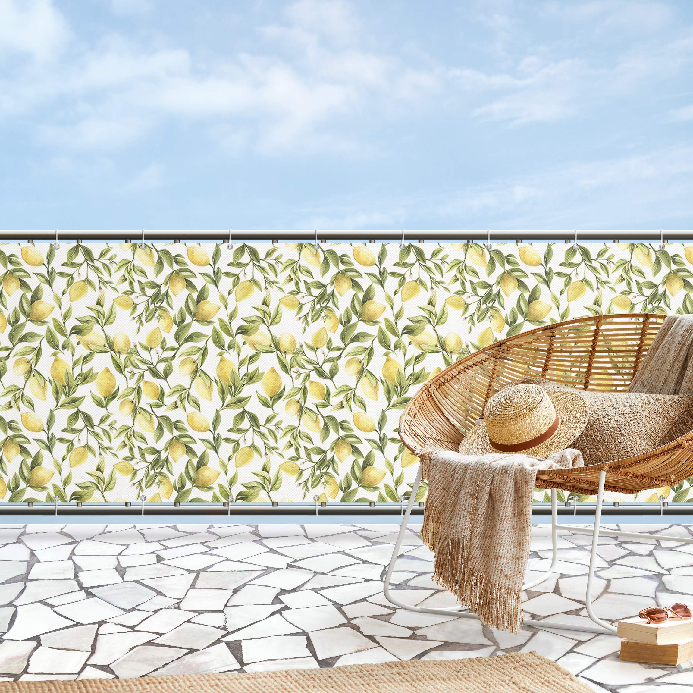 Balkon Sichtschutz Fruchtige Zitronen mit Blättern II