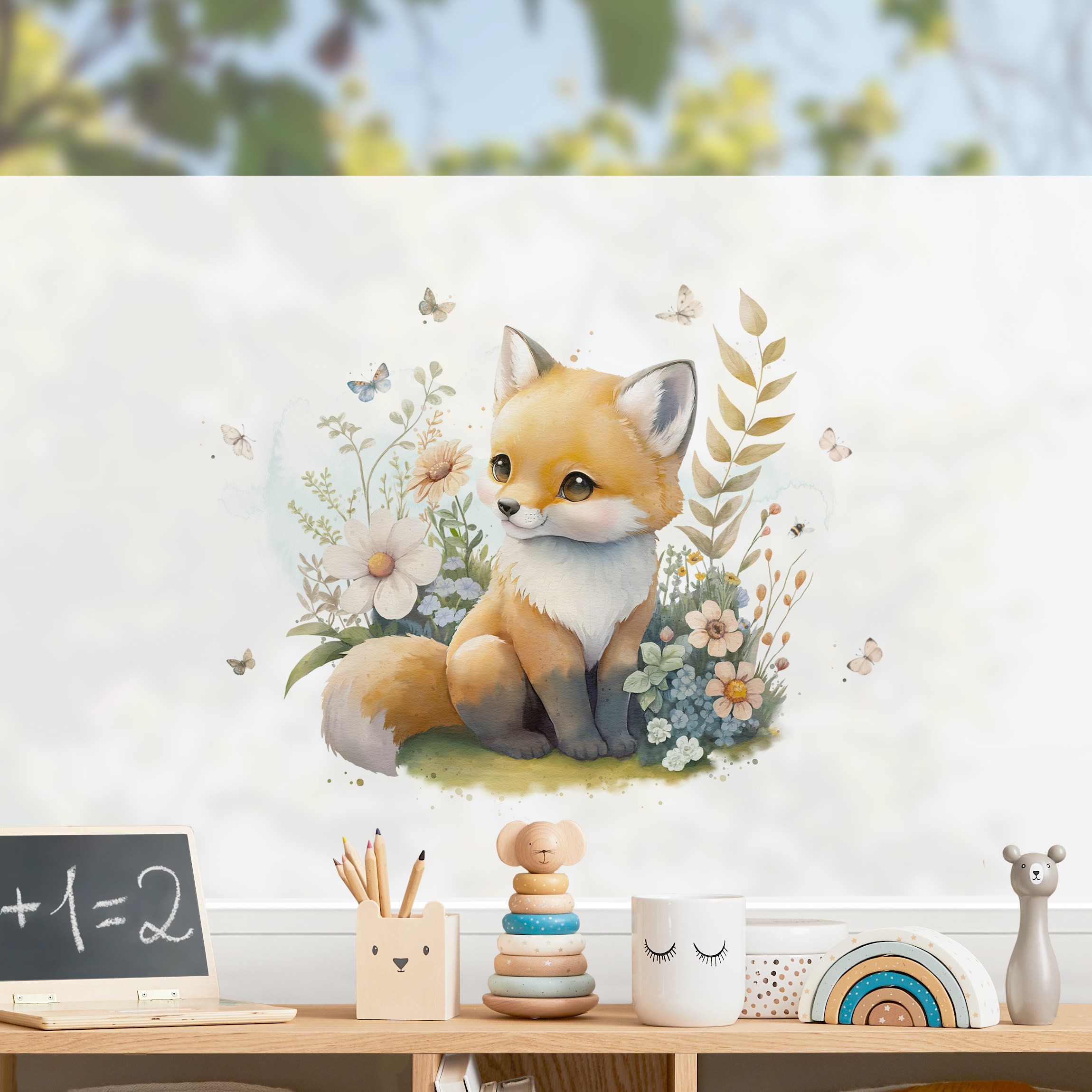 Fensterfolie Fuchs auf Blumenwiese