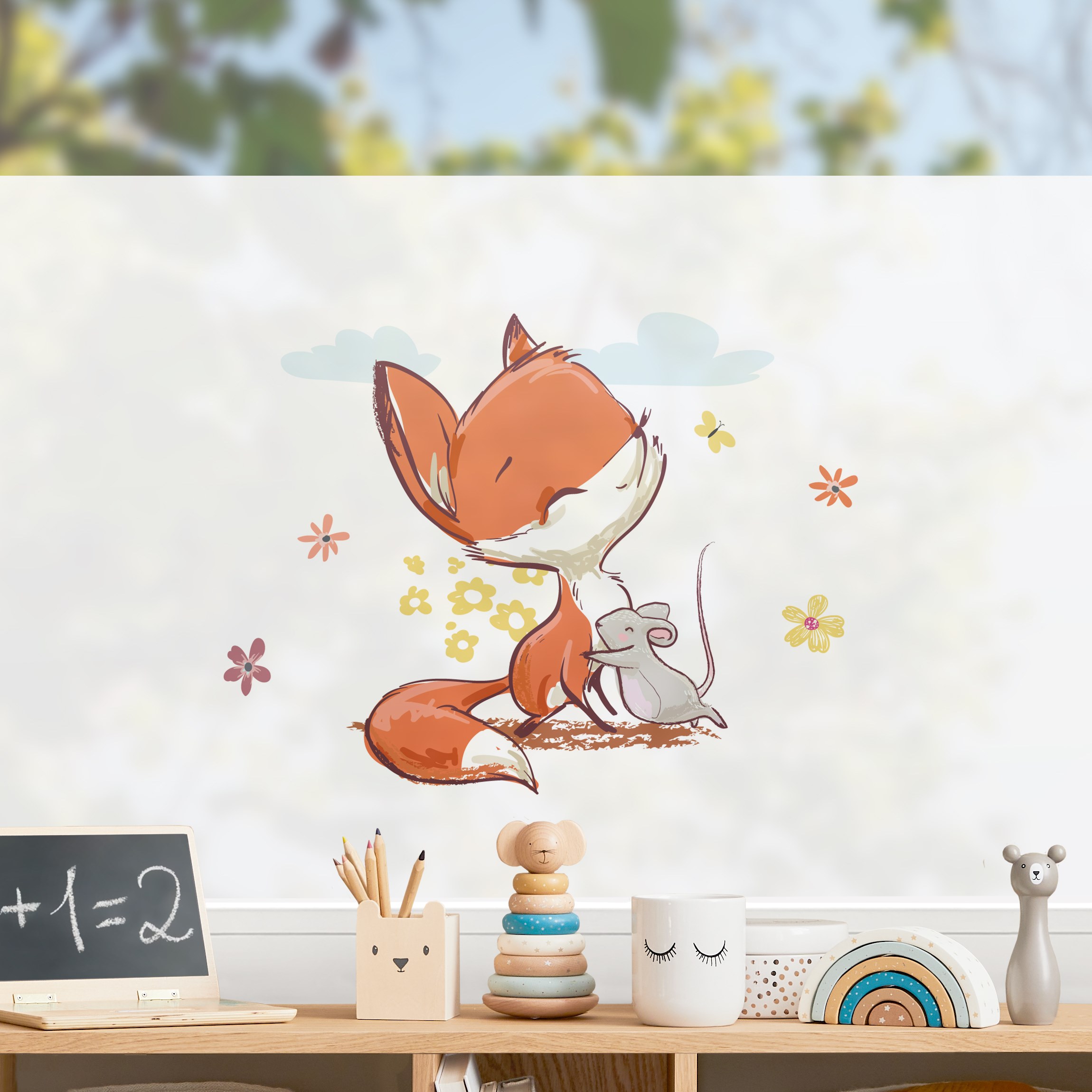 Fensterfolie Fuchs und Maus - Ich hab dich Lieb