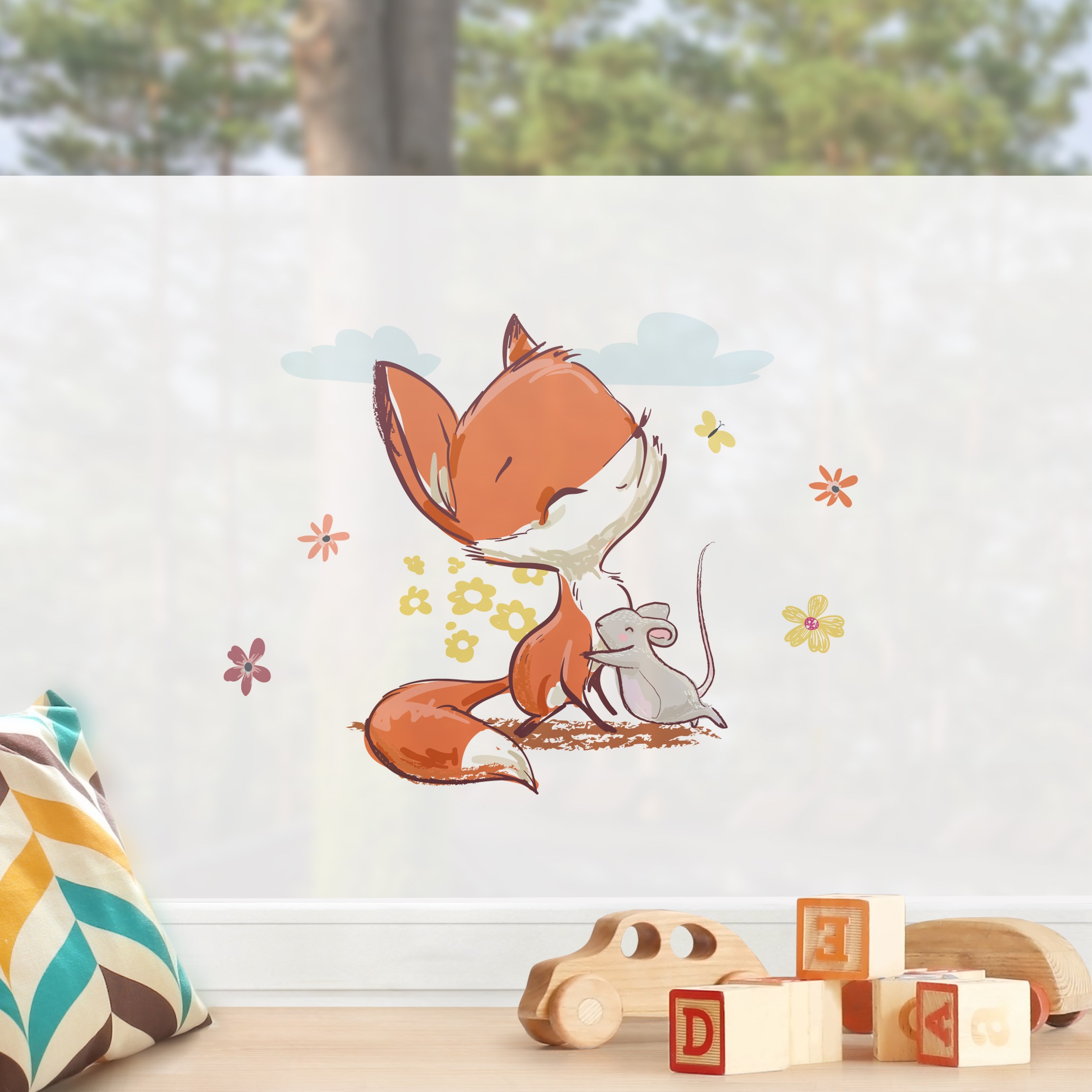Fensterfolie Fuchs und Maus - Ich hab dich Lieb