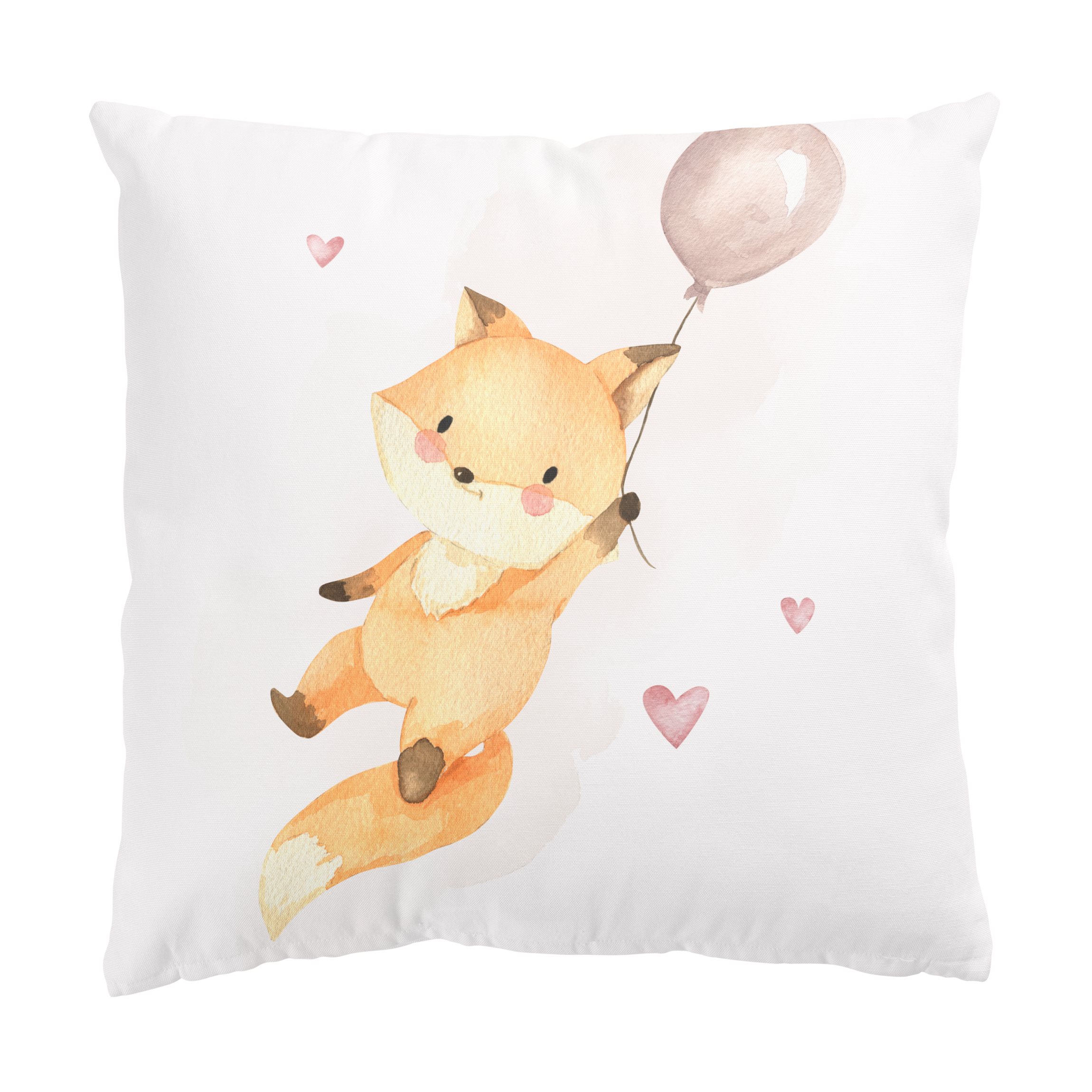 Dekokissen Fuchsbaby mit Luftballon Rosa