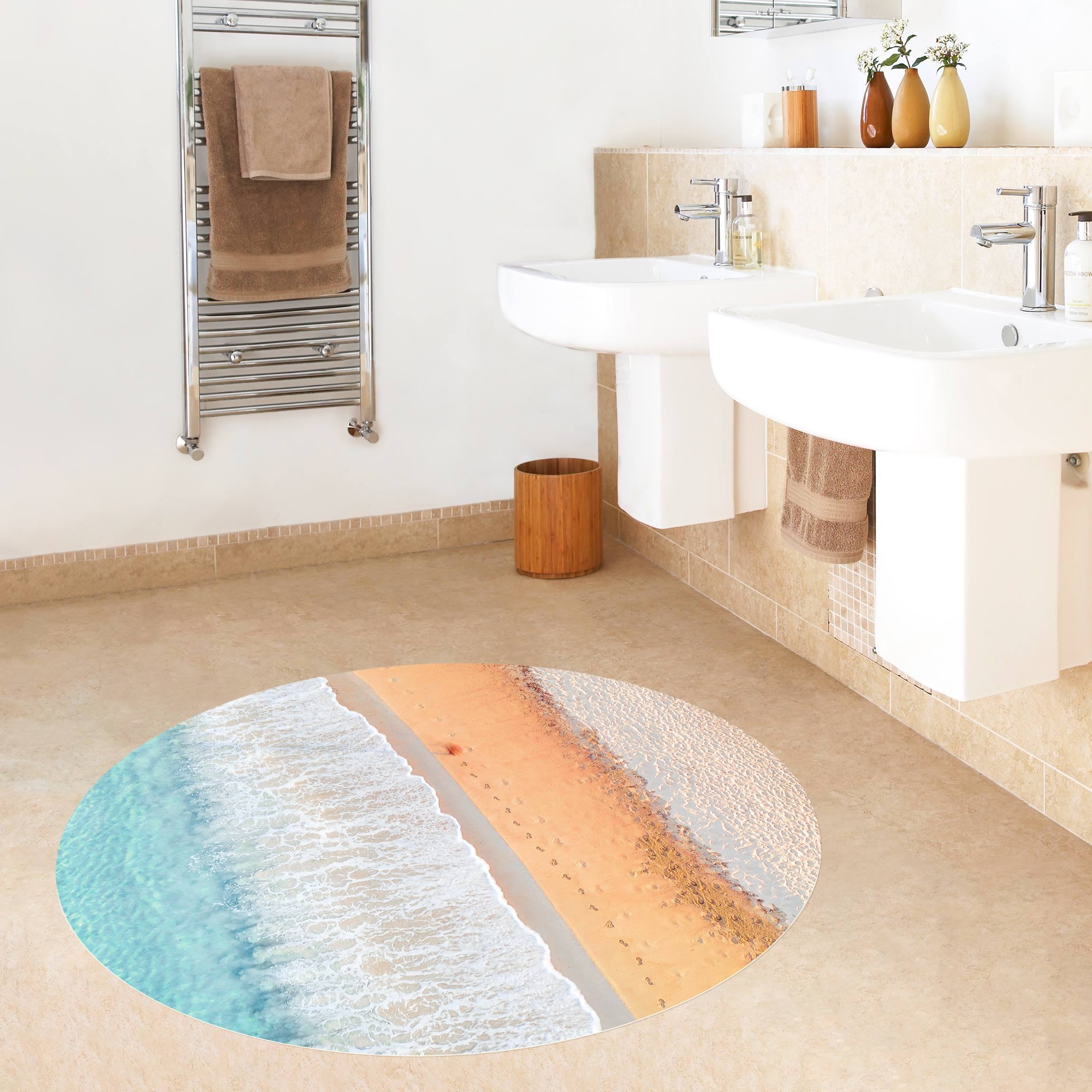 Runder Vinyl-Teppich Fußabdrücke im Paradies