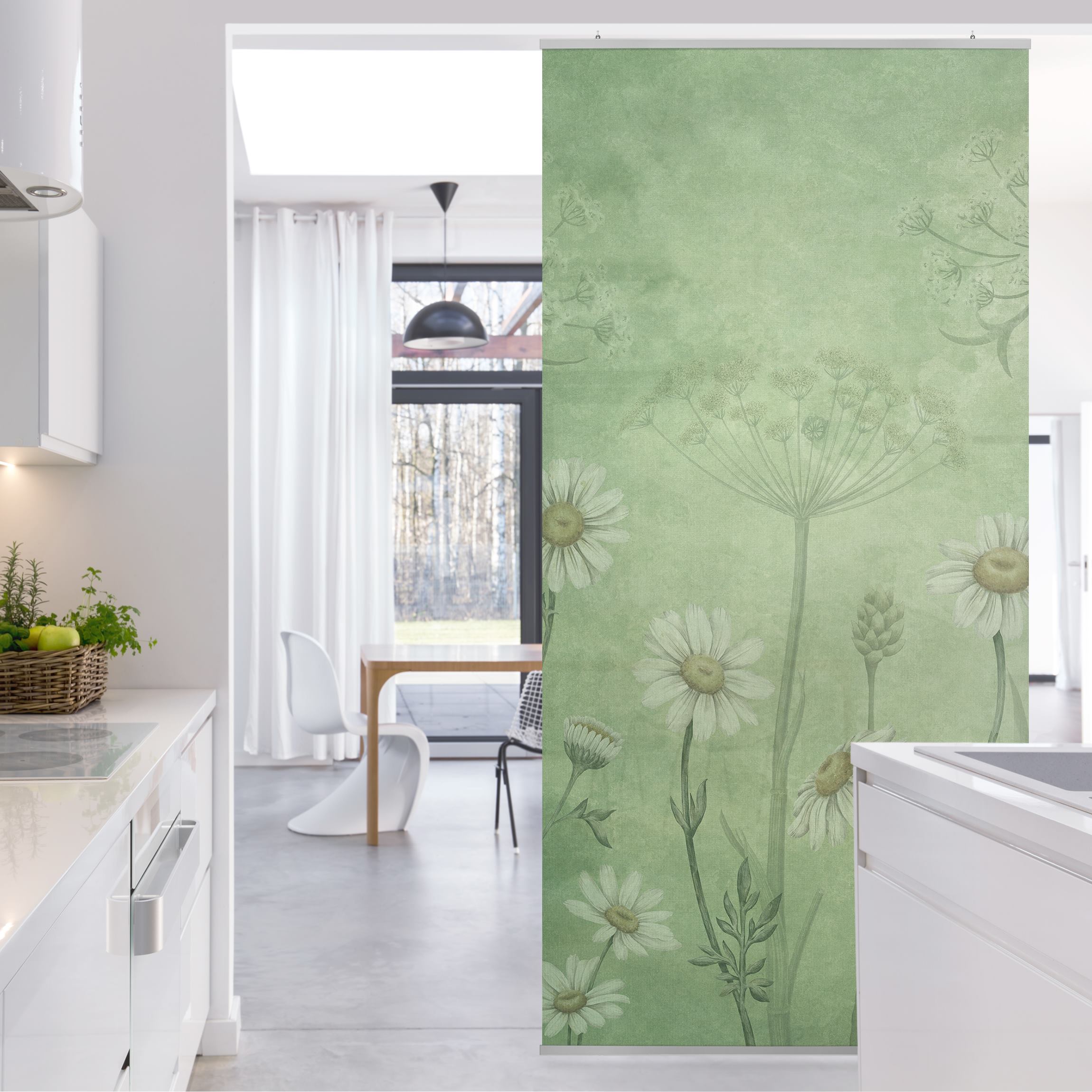 Raumteiler Gänseblümchen im grünen Nebel